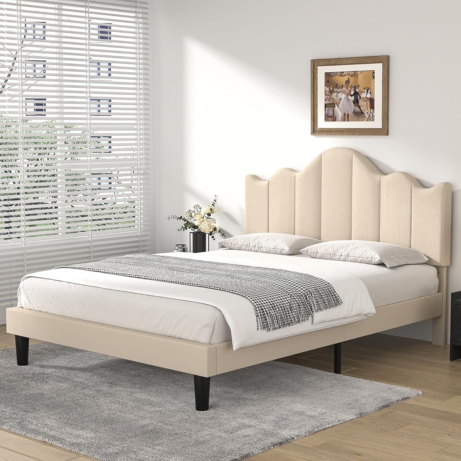 VECELO Upholstered Platform Bed,Mattress Foundation with Headboard