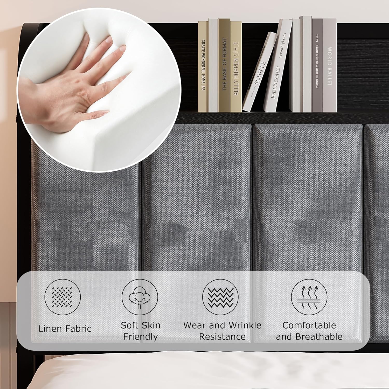 VECELO Twin Bed Frame, Storage Upholstered Headboard with Charging Station