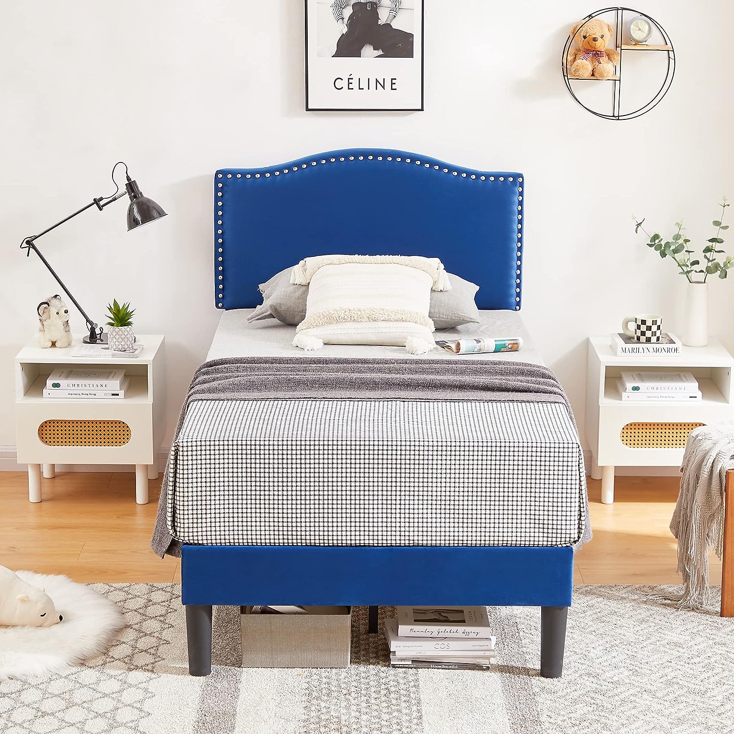 VECELO Bed Frame Platform with Upholstered Headboard & Wooden Slats Support - VECELO