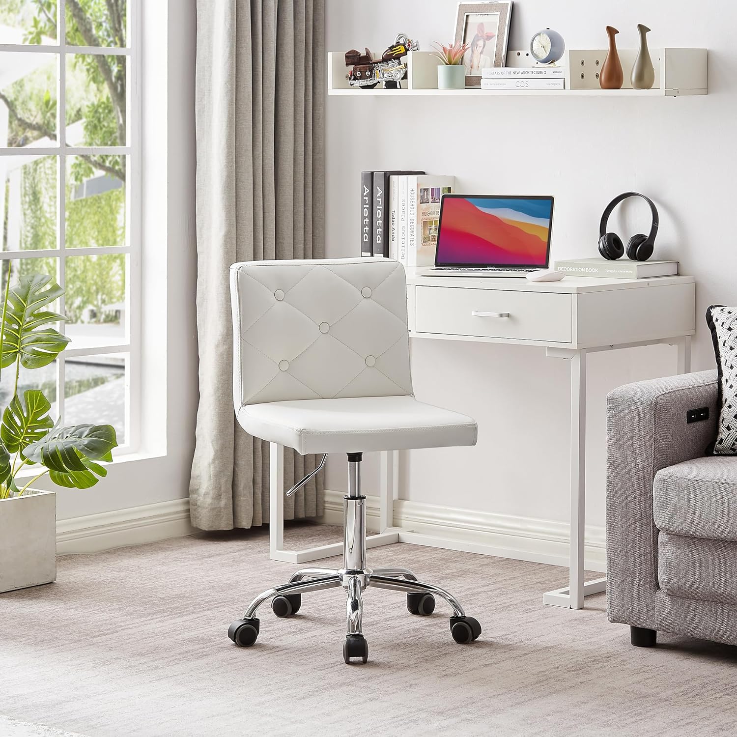 VECELO PU Leather Mid-Back Armless Desk Chair Adjustable Height 360° Rolling Swivel