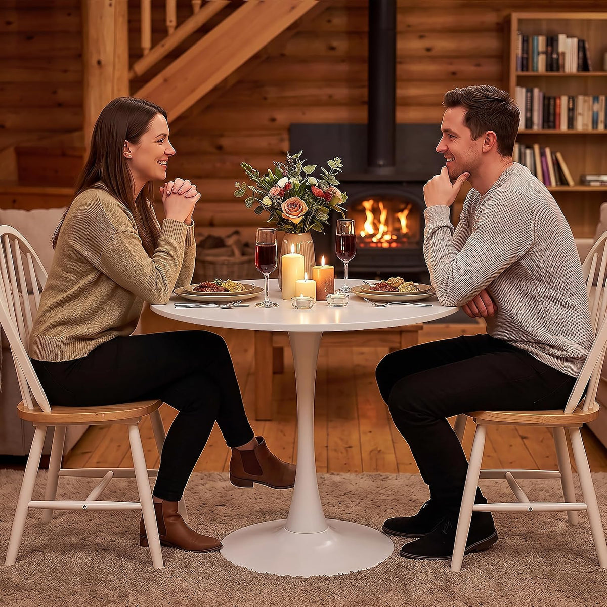 VECELO Round Dining Table, Mid-Century Tulip Table