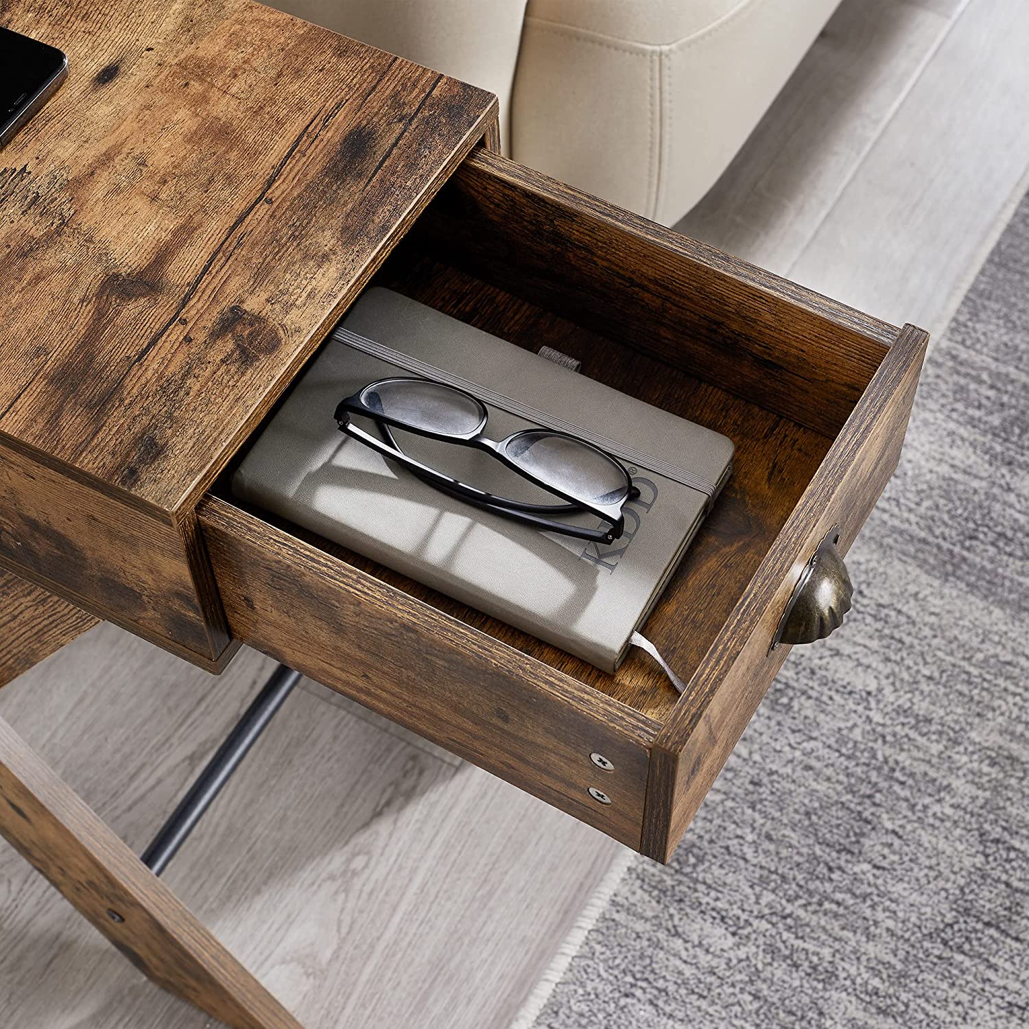 VECELO End Side Table with Charging Station Narrow Nightstand with Drawer& USB Ports