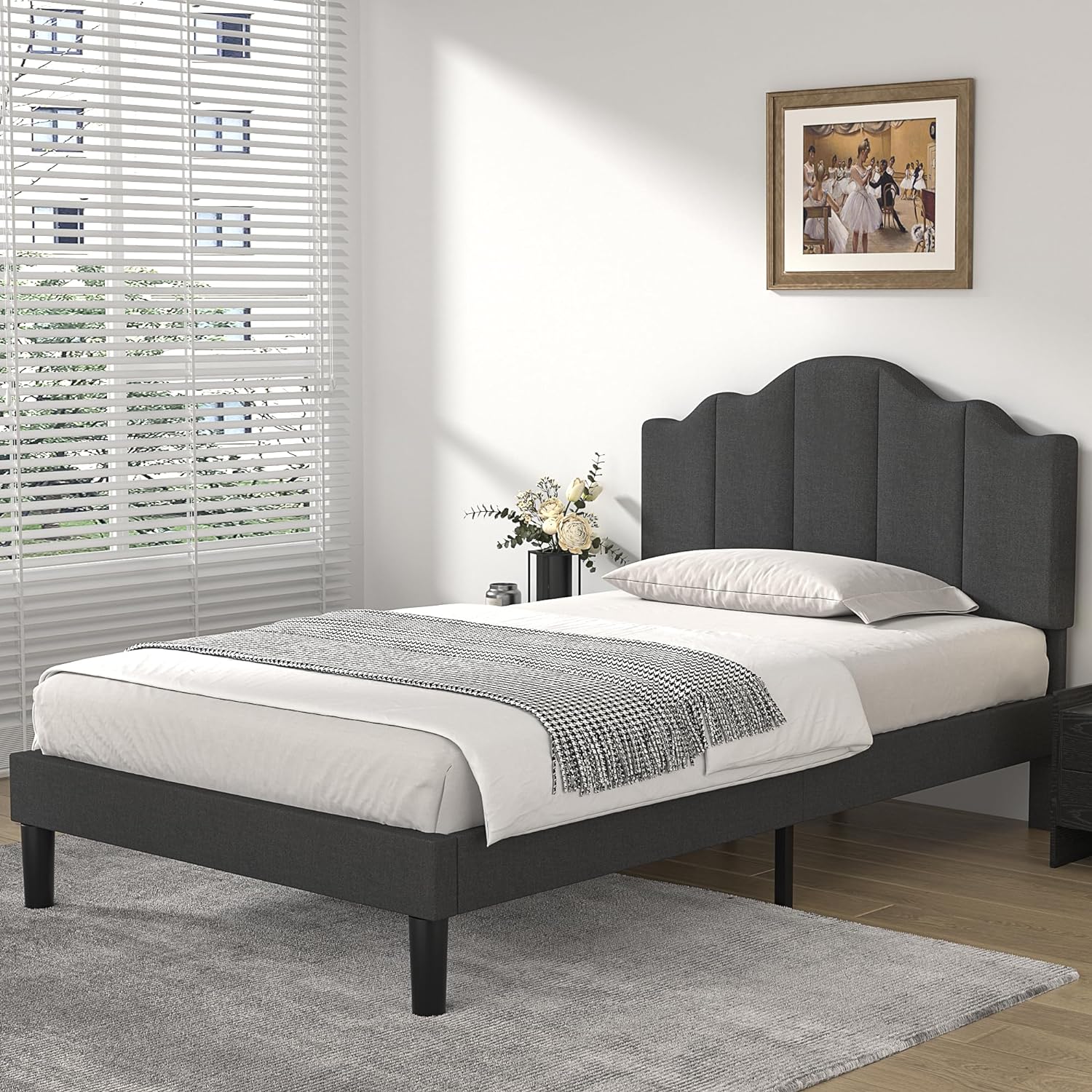 VECELO Upholstered Platform Bed,Mattress Foundation with Headboard