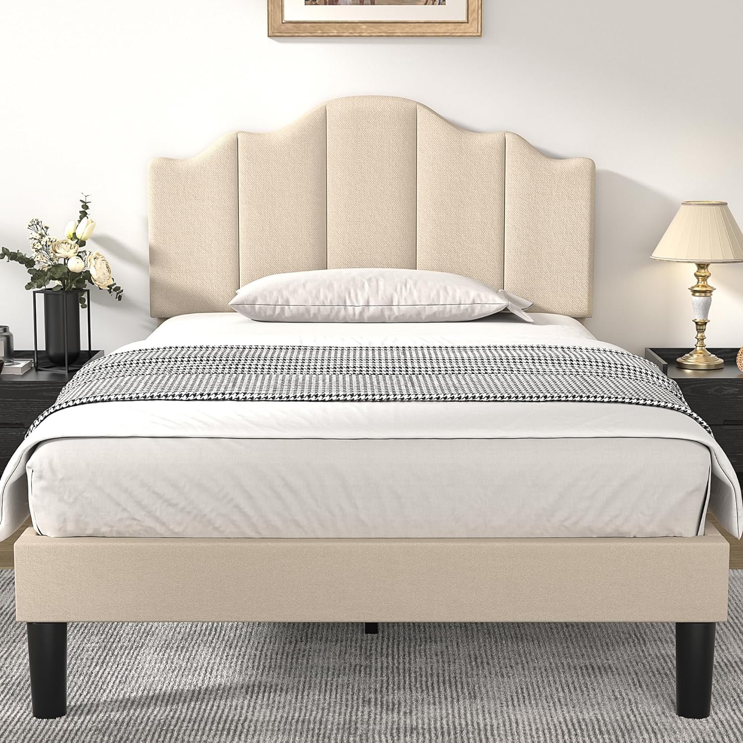 VECELO Upholstered Platform Bed,Mattress Foundation with Headboard