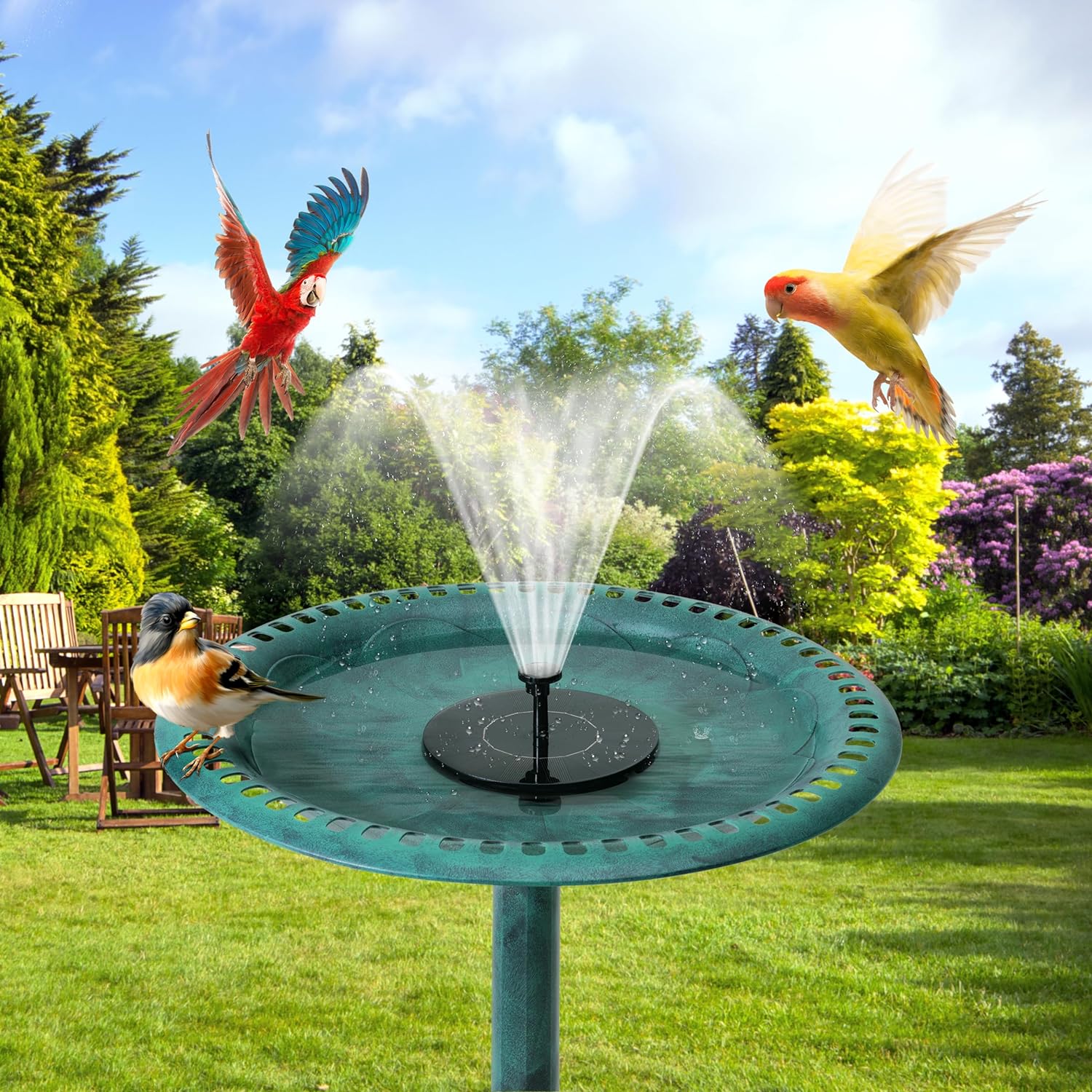 VECELO 28" Pedestal Outdoor Bird Bath with Solar Powered Fountain - VECELO