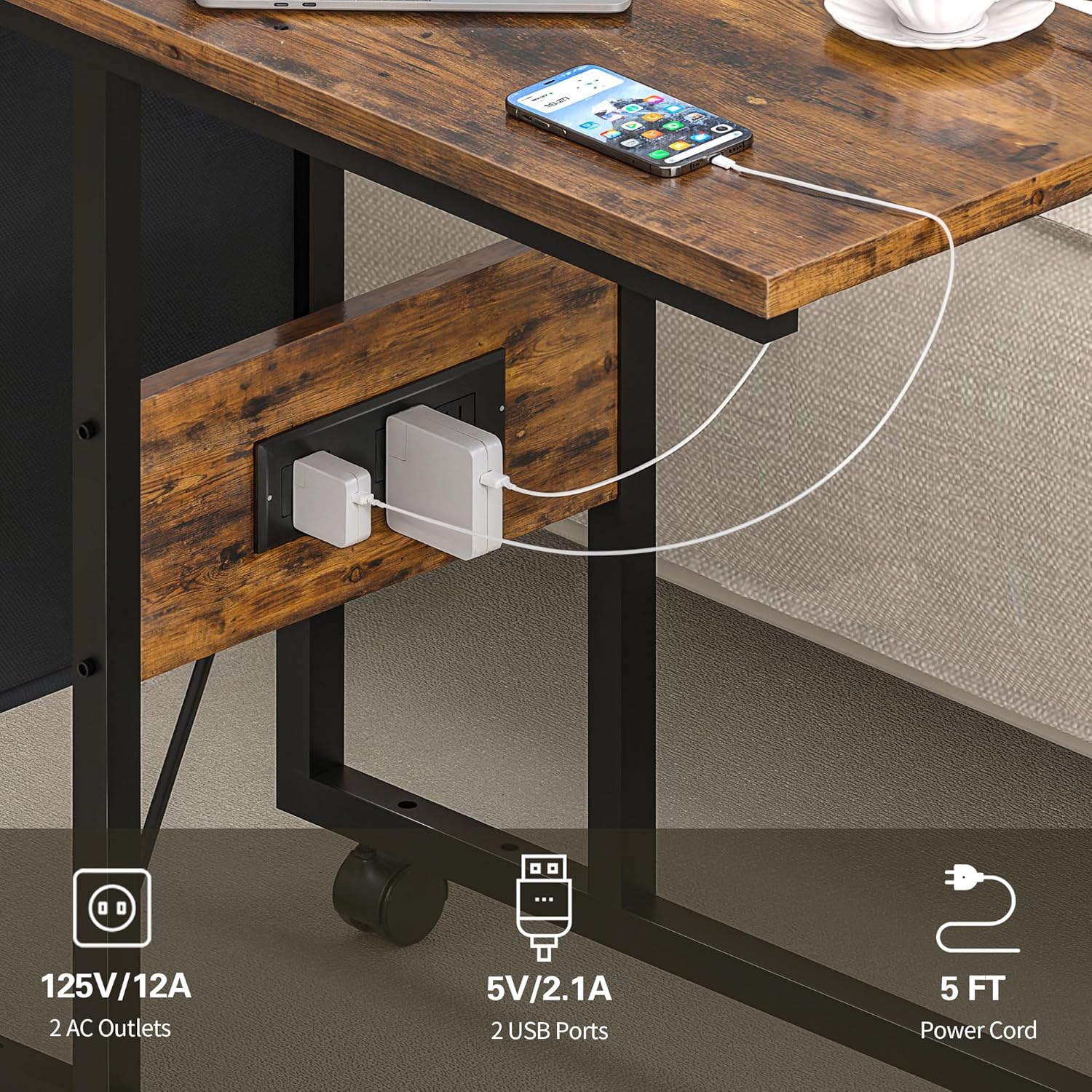 VECELO Coffee Table, Adjustable Coffee Table Set of 2 with End Table for Living Room - VECELO