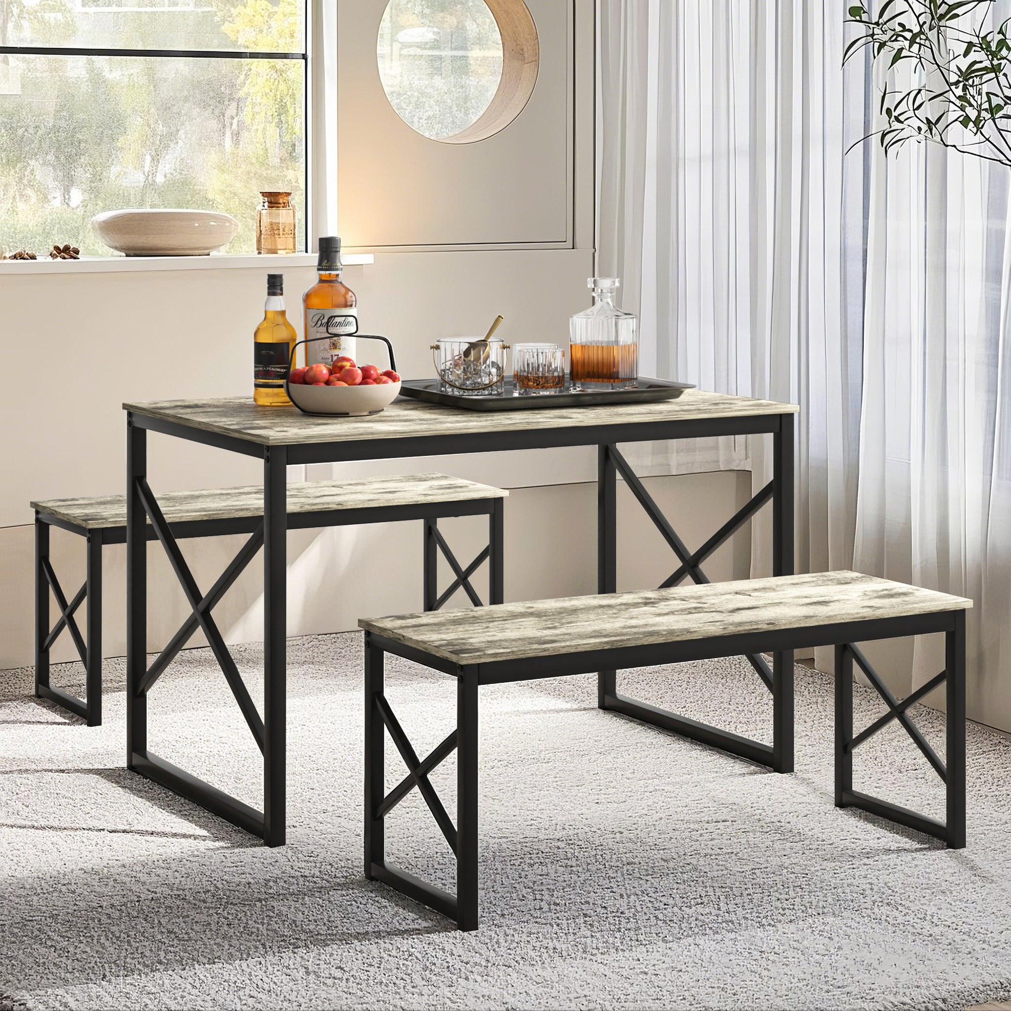 VECELO Kitchen Table with 2 Benches for 4 - VECELO