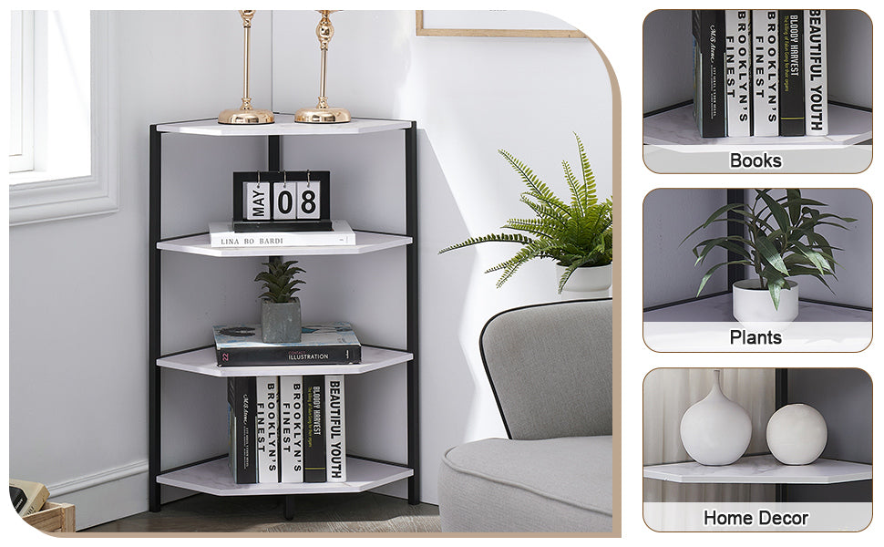 VECELO 31" Tall Corner Shelf/4-Tier Display Shelves with Metal Frame