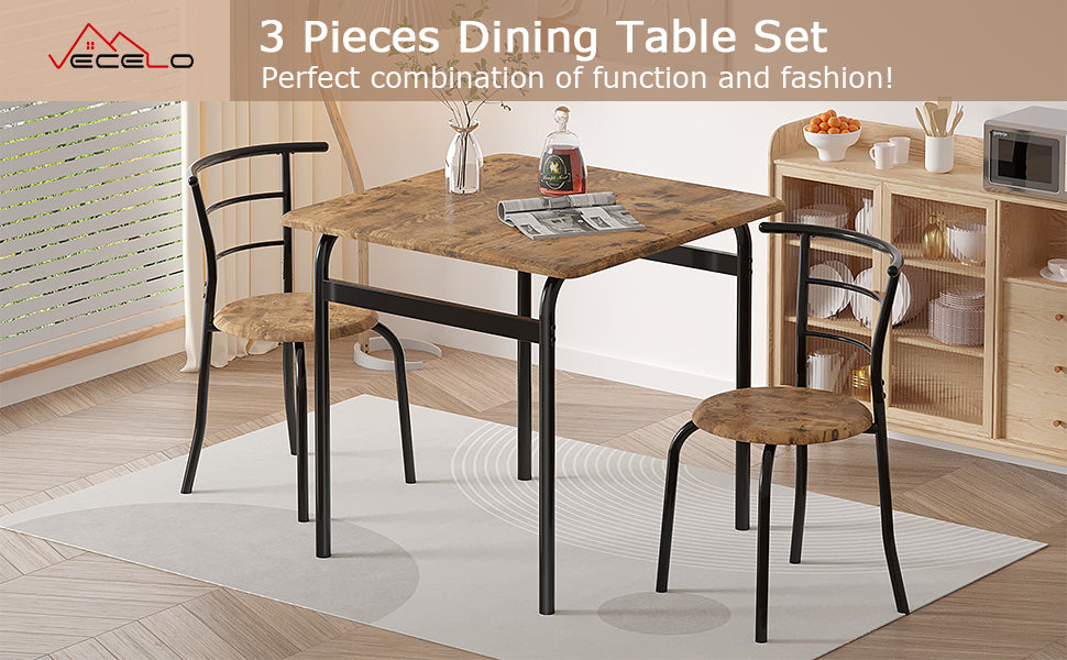 VECELO 3-Piece Dining Table & Chairs Set for 2