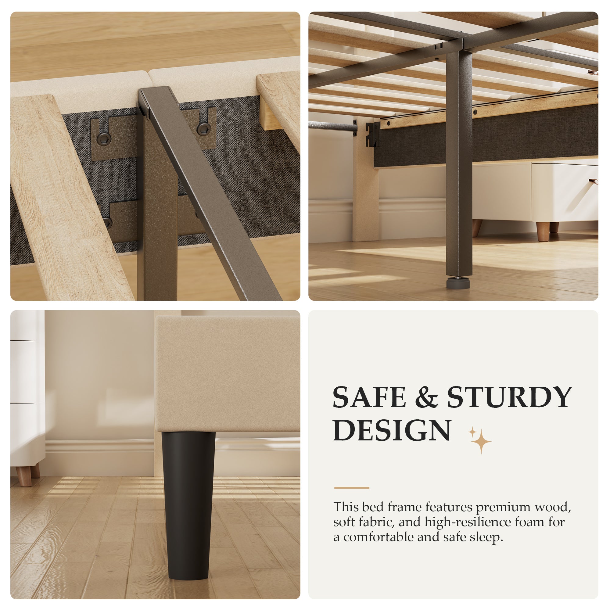 VECELO Twin Size Bed Frame, Upholstered Platform with Adjustable Diamond Tufted Headboard