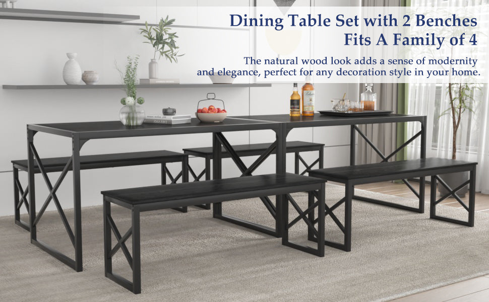 VECELO Kitchen Table with 2 Benches for 4 - VECELO