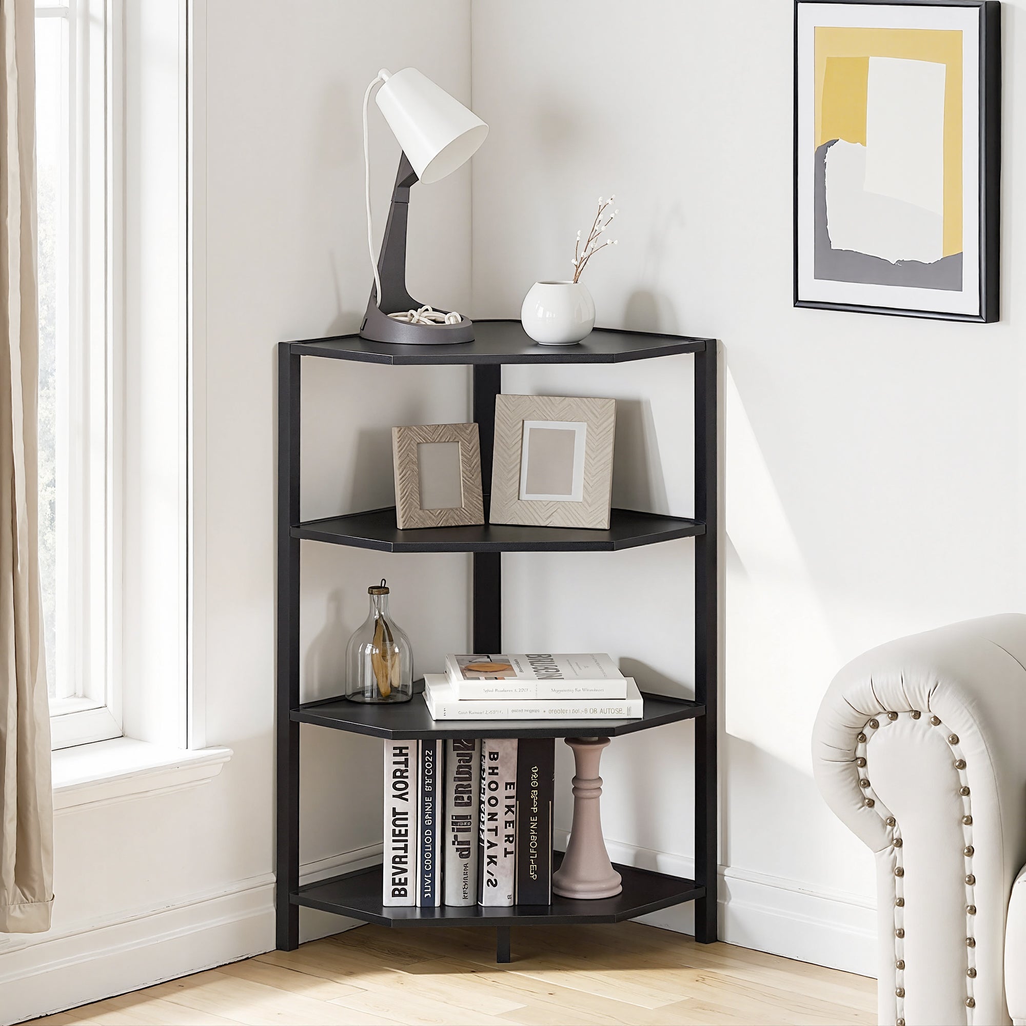 VECELO 31" Tall Corner Shelf/4-Tier Display Shelves with Metal Frame