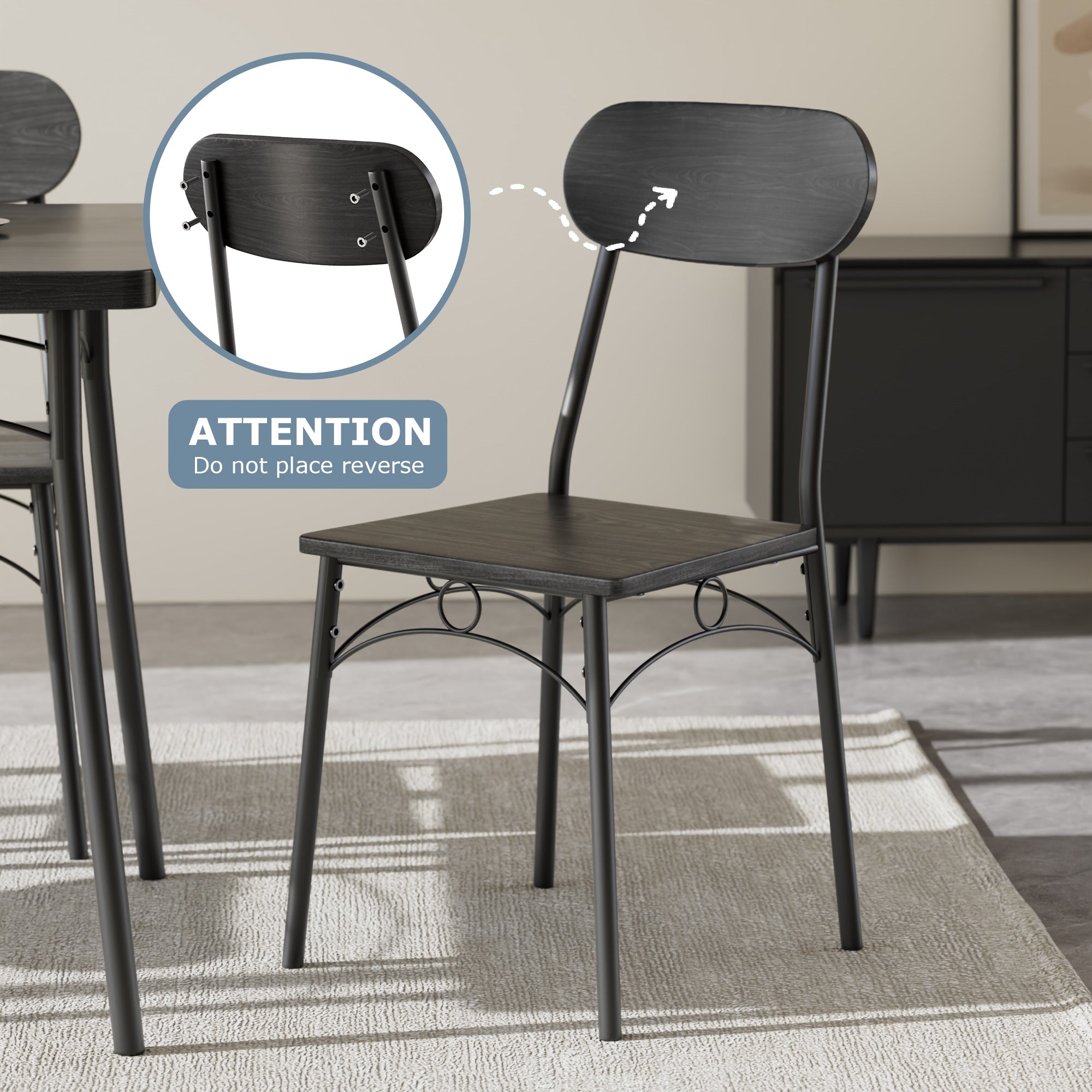 VECELO Farmhouse Style 5 Piece Dining Table Set Metal and Wood Rectangular Table with 4 Chairs - VECELO