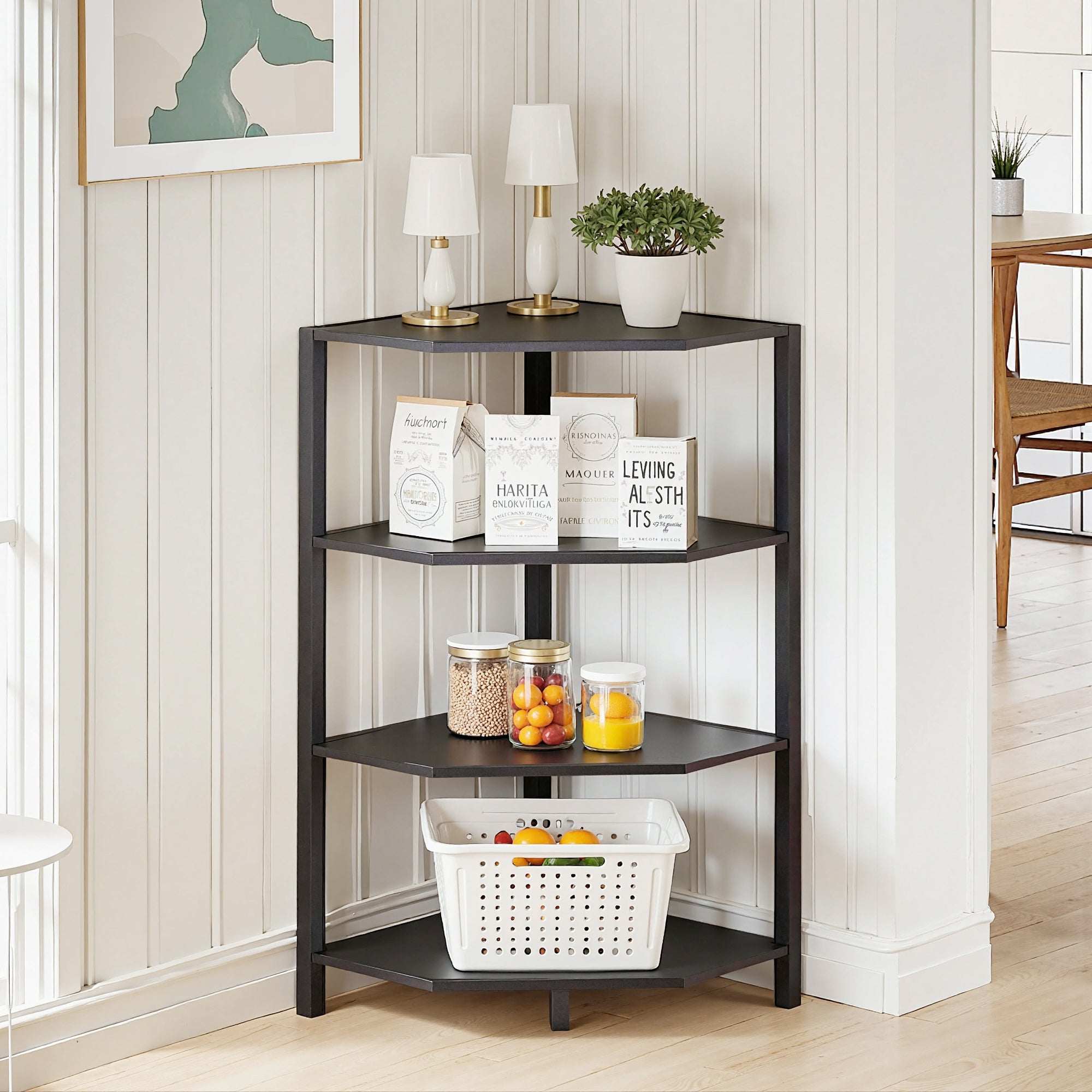 VECELO 31" Tall Corner Shelf/4-Tier Display Shelves with Metal Frame