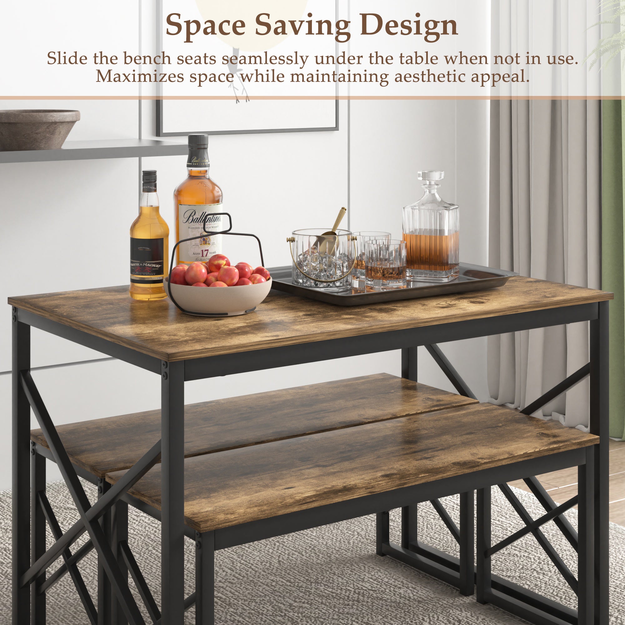 VECELO Kitchen Table with 2 Benches for 4