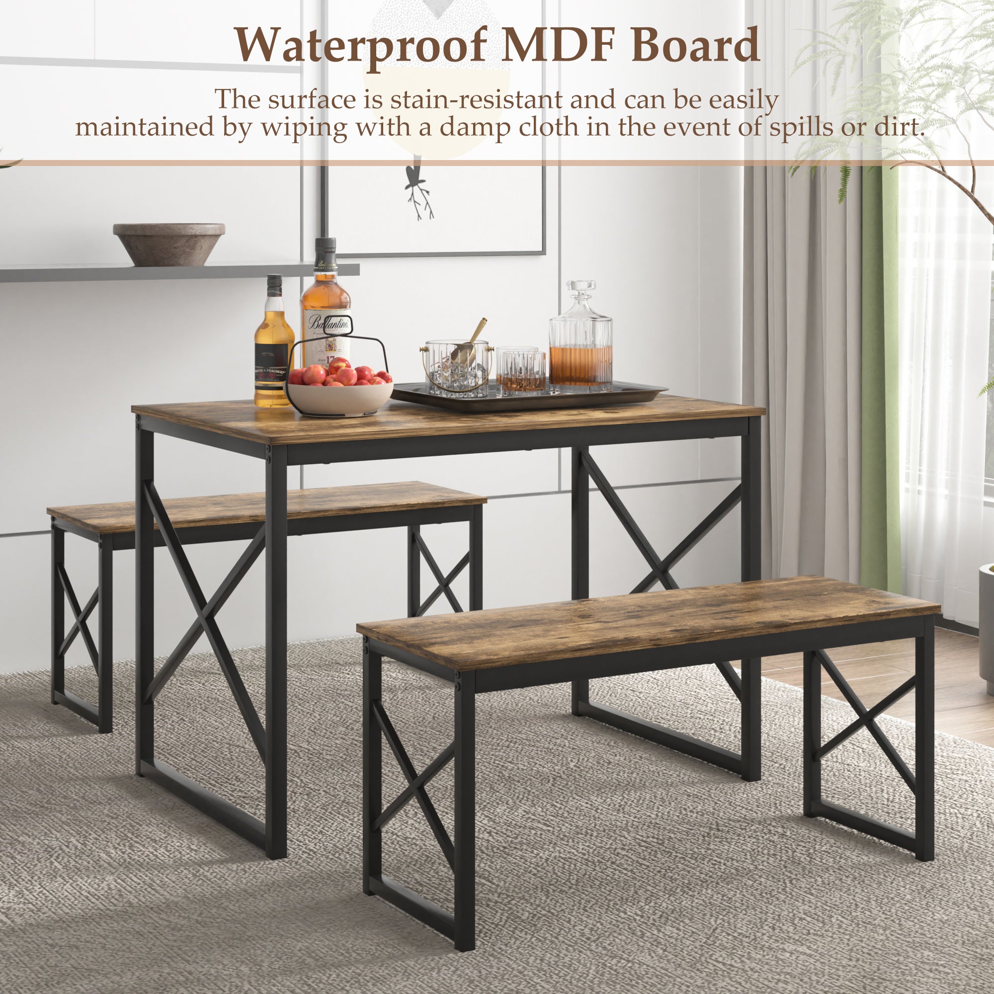 VECELO Kitchen Table with 2 Benches for 4 - VECELO