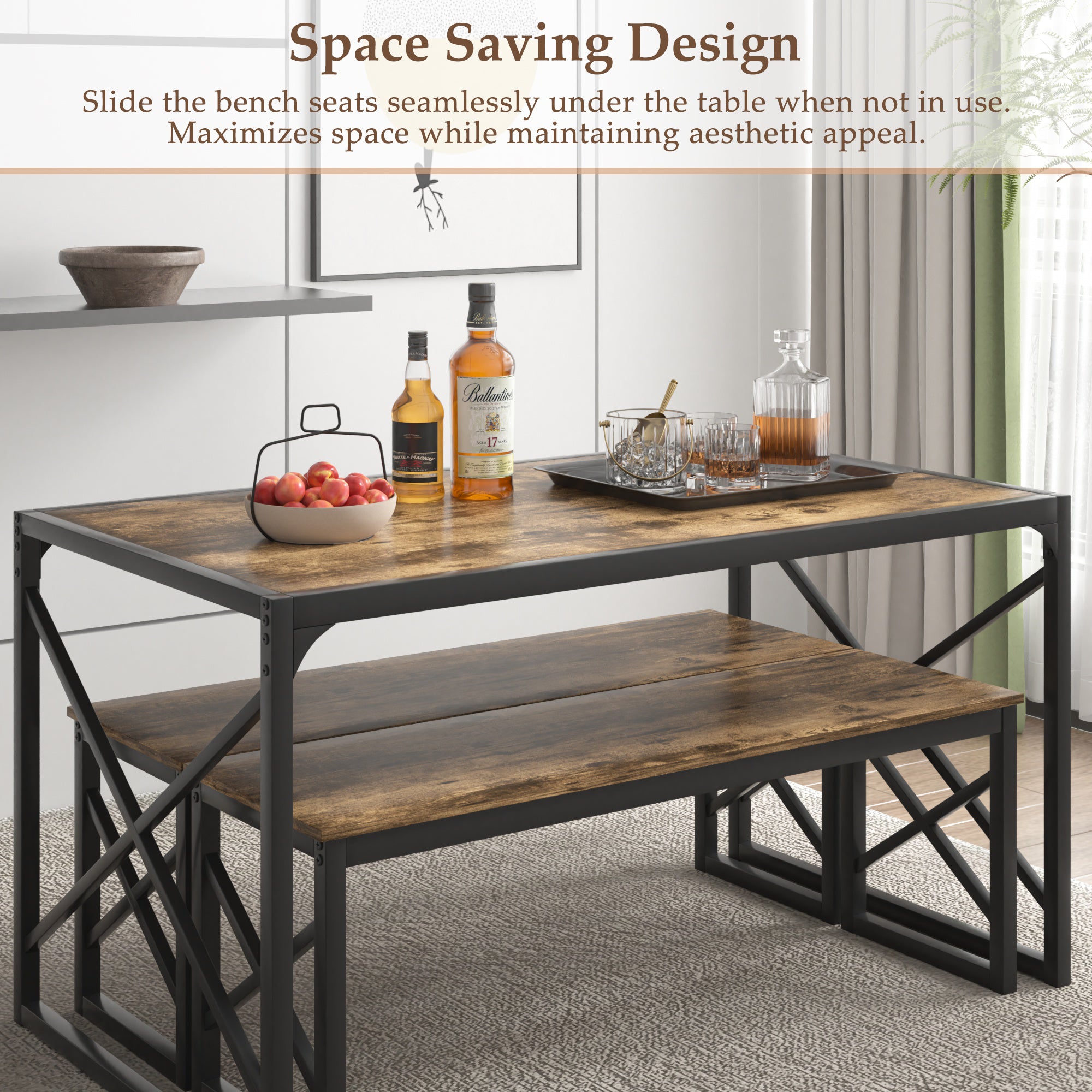 VECELO Kitchen Table with 2 Benches for 4 - VECELO