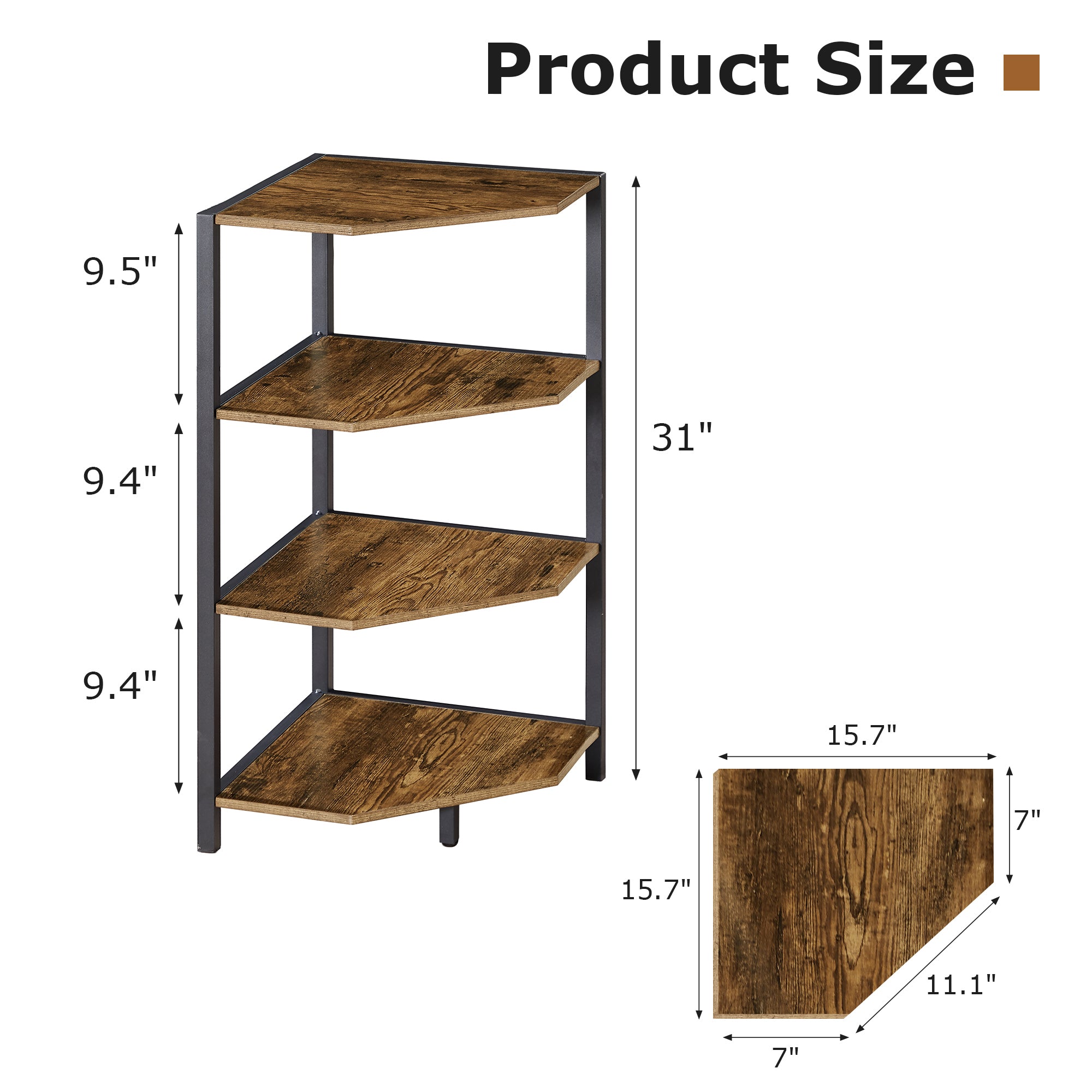 VECELO 31" Tall Corner Shelf/4-Tier Display Shelves with Metal Frame