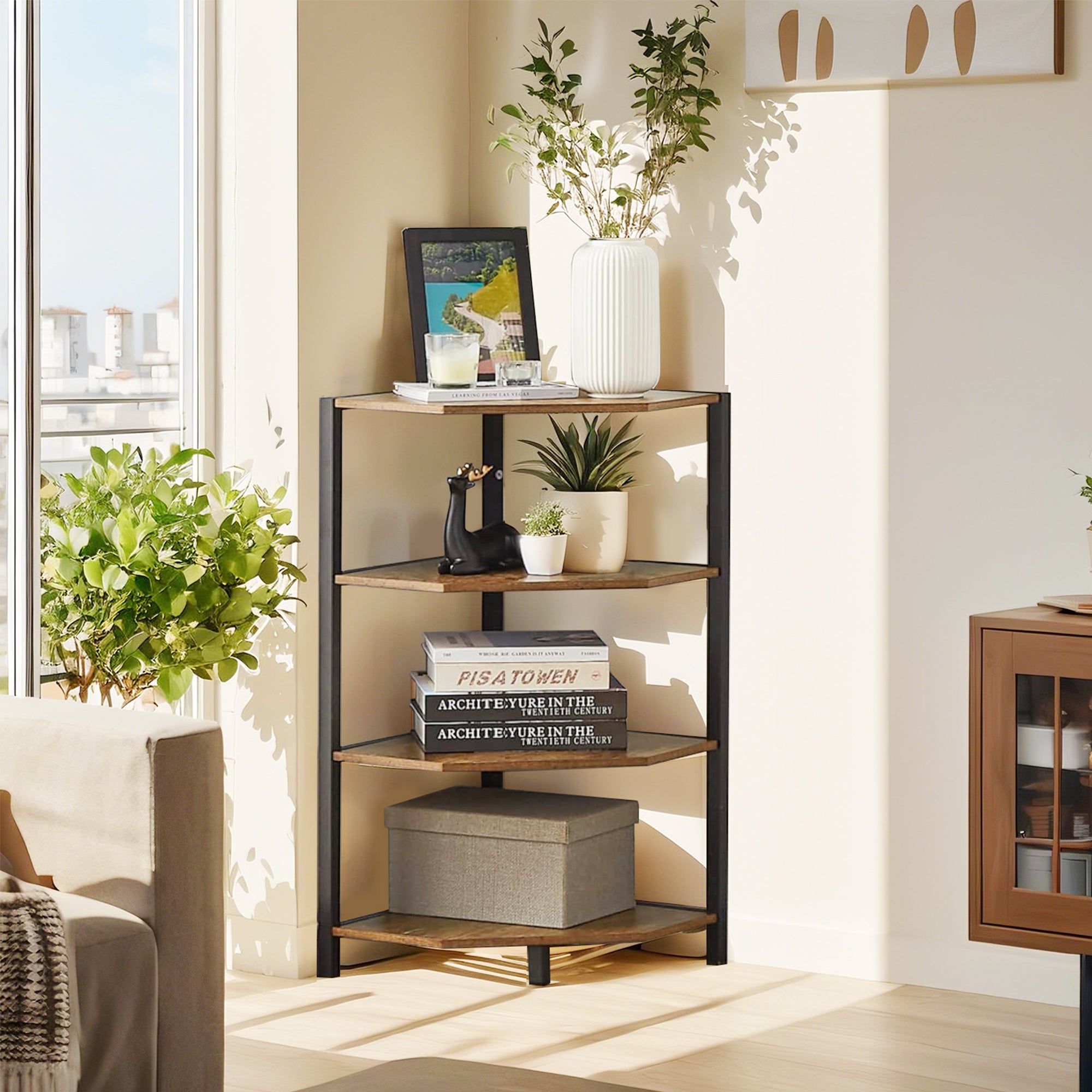 VECELO 31" Tall Corner Shelf/4-Tier Display Shelves with Metal Frame