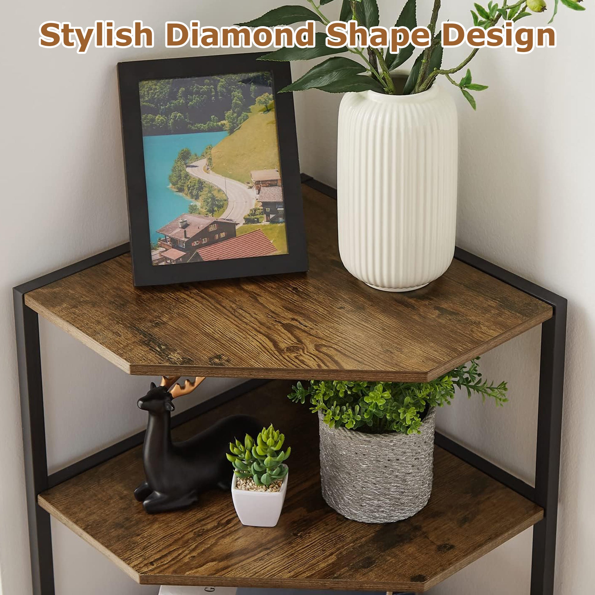 VECELO 31" Tall Corner Shelf/4-Tier Display Shelves with Metal Frame
