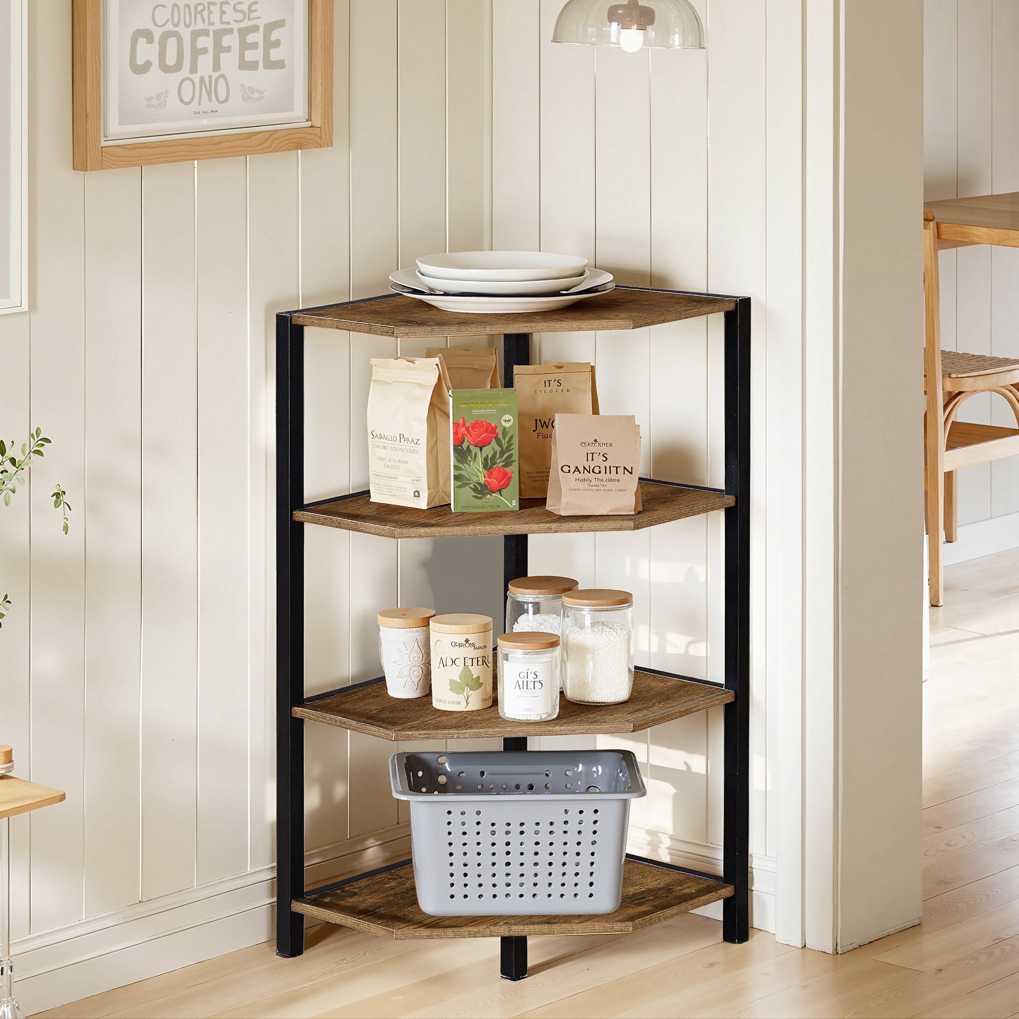 VECELO 31" Tall Corner Shelf/4-Tier Display Shelves with Metal Frame