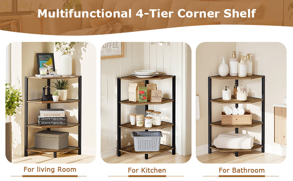 VECELO 31" Tall Corner Shelf/4-Tier Display Shelves with Metal Frame