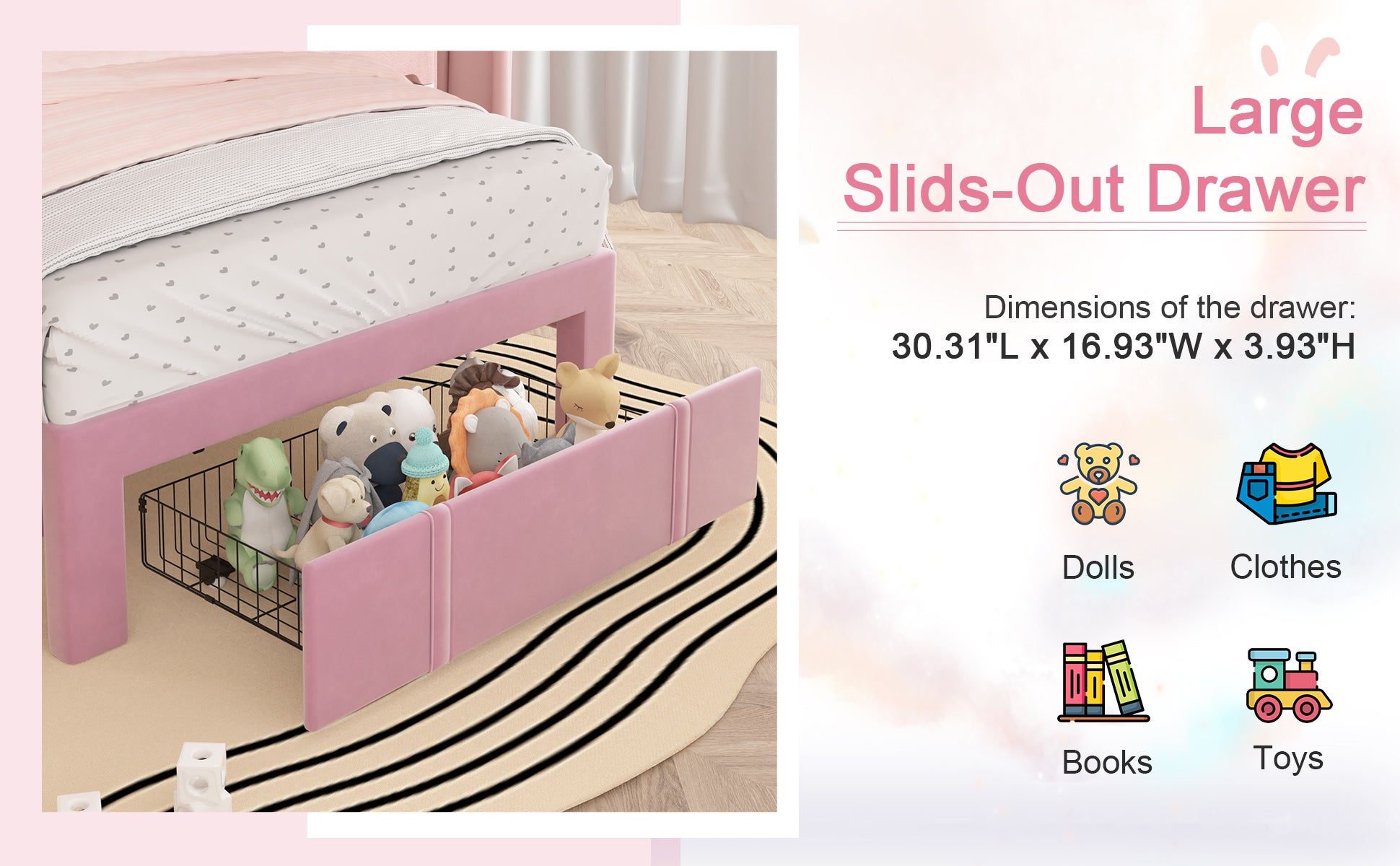 VECELO Twin Upholstered Bed Frame with Storage Drawer