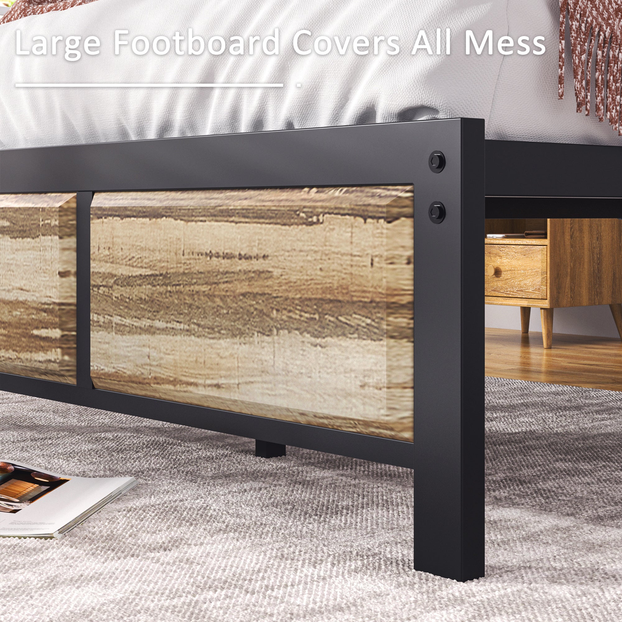 VECELO Platform Bed Frame, Mattress Foundation with Rustic Vintage Wood Headboard