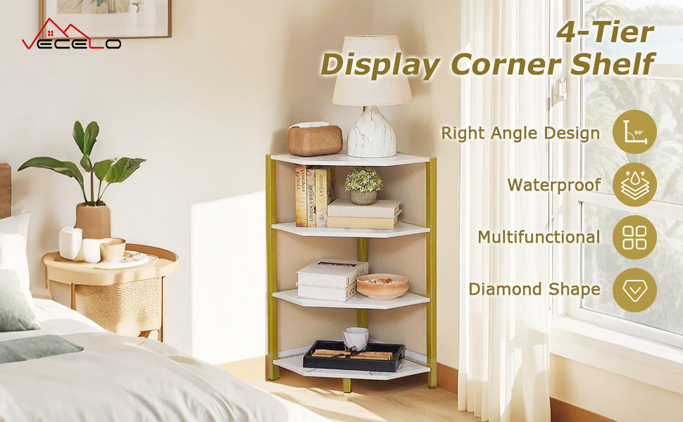 VECELO 31" Tall Corner Shelf/4-Tier Display Shelves with Metal Frame