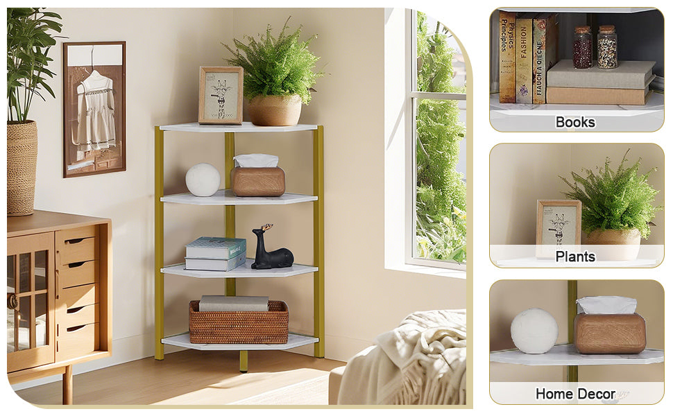 VECELO 31" Tall Corner Shelf/4-Tier Display Shelves with Metal Frame