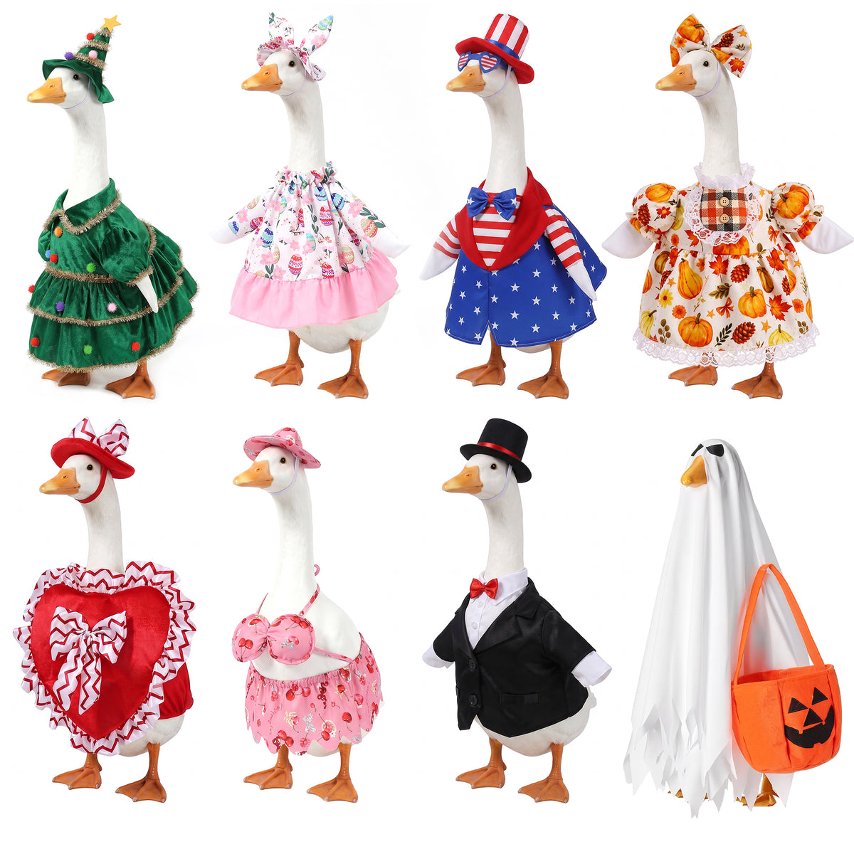 VECELO All Season Holiday Porch Goose Outfits Set of 8 23 inch