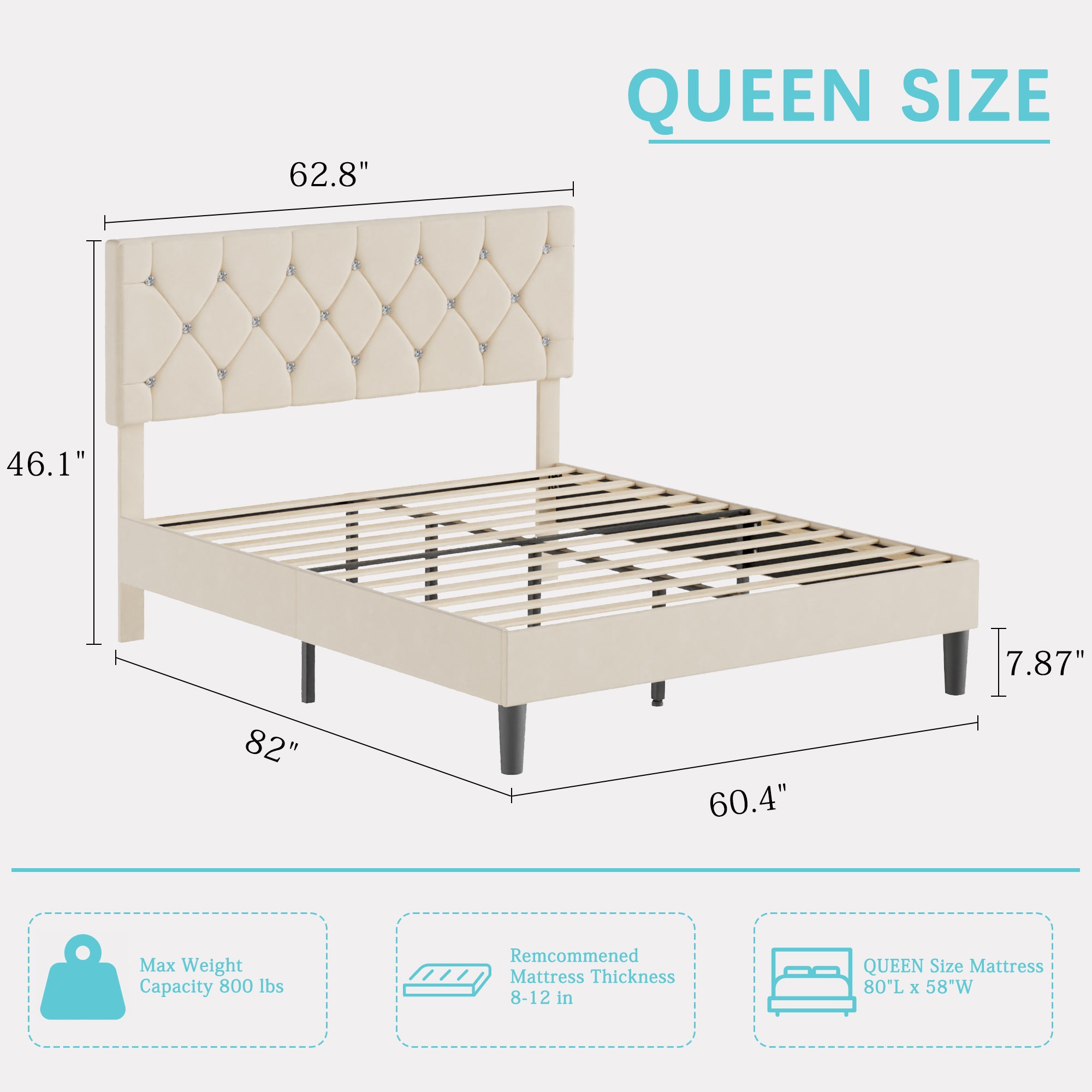 VECELO Twin Size Bed Frame, Upholstered Platform with Adjustable Diamond Tufted Headboard