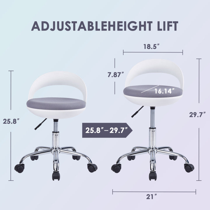 VECELO Round Rolling Stool with Back Support & Wheels