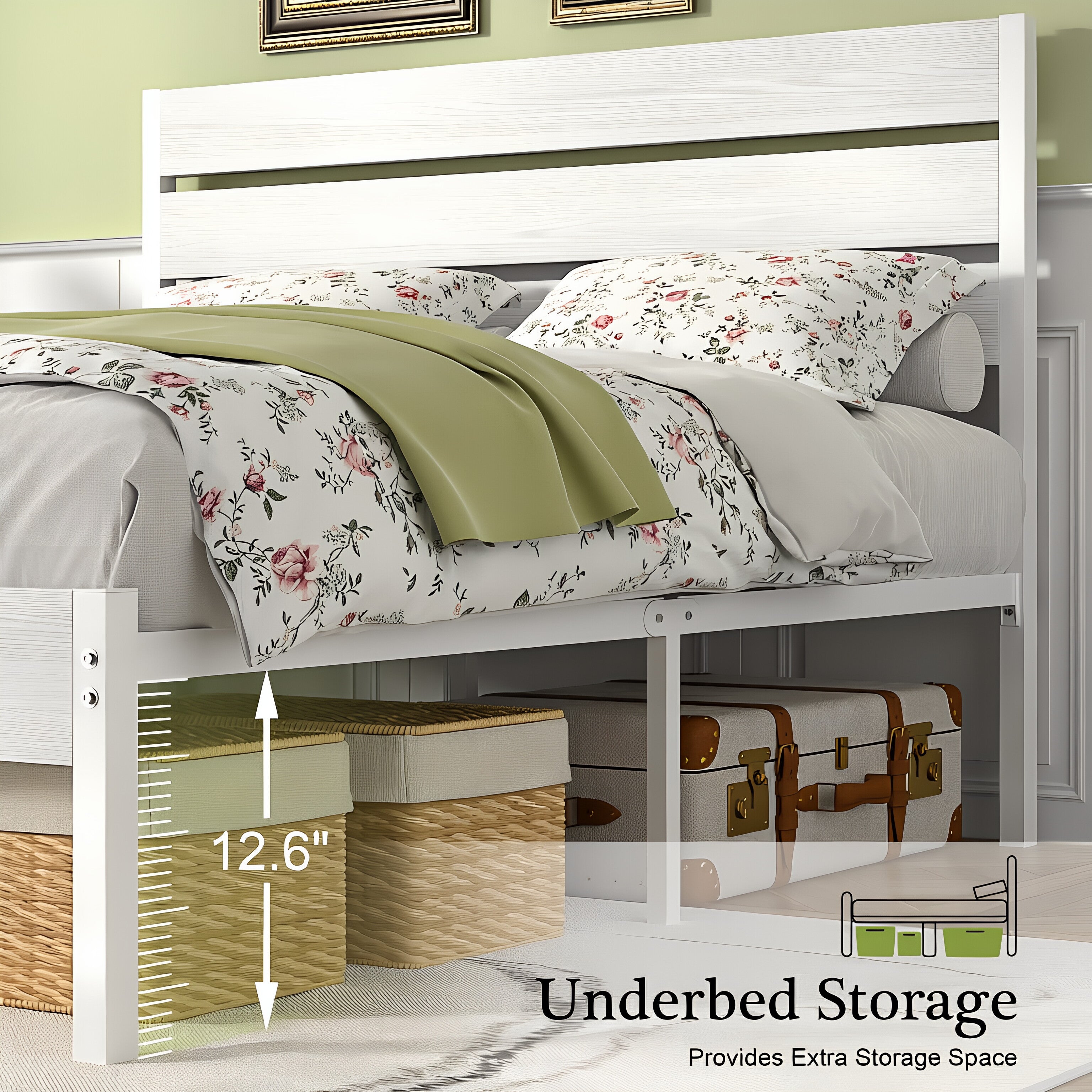 VECELO Platform Bed Frame with Rustic Vintage Wood Headboard/Strong Metal Slats Support