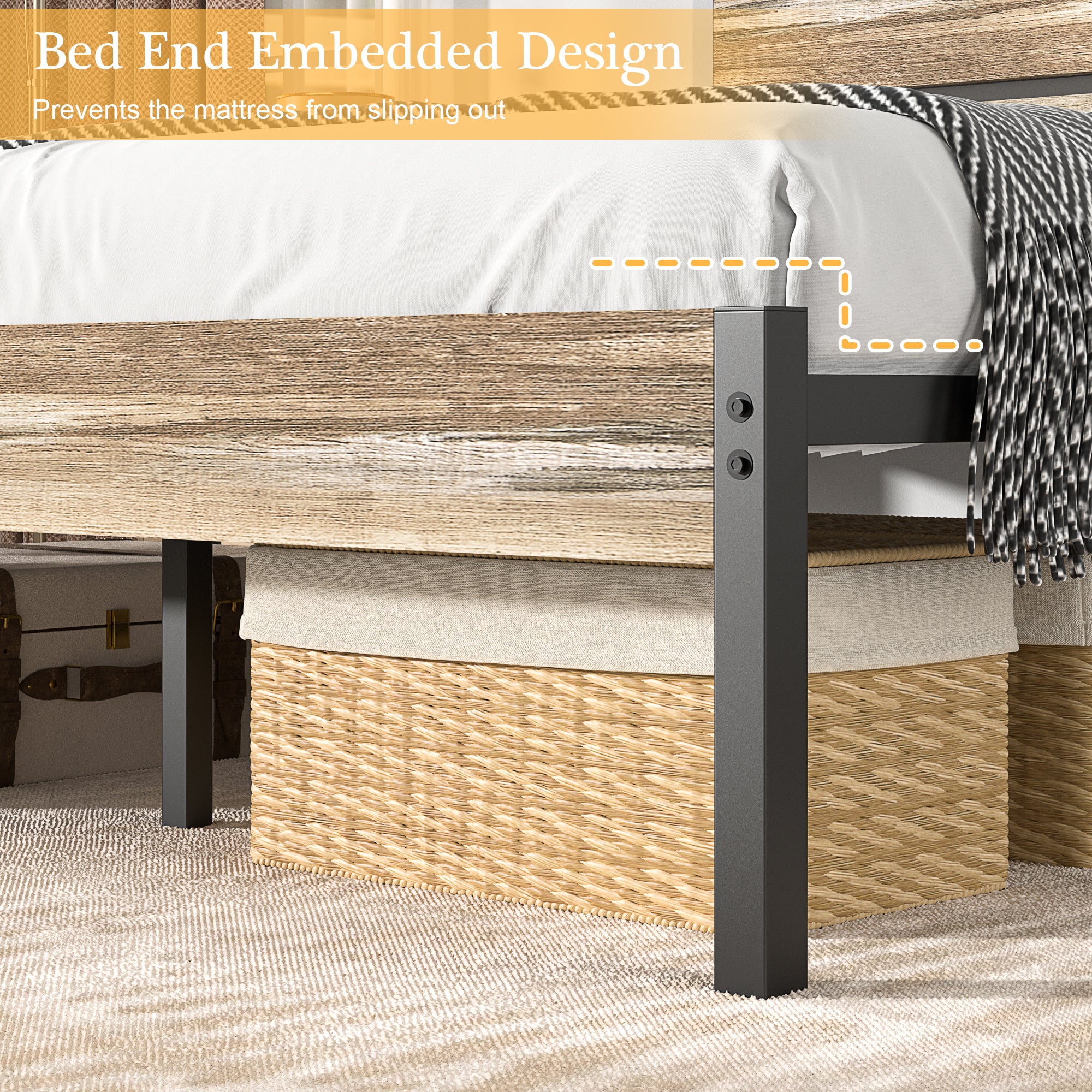 VECELO Platform Bed Frame with Rustic Vintage Wood Headboard/Strong Metal Slats Support