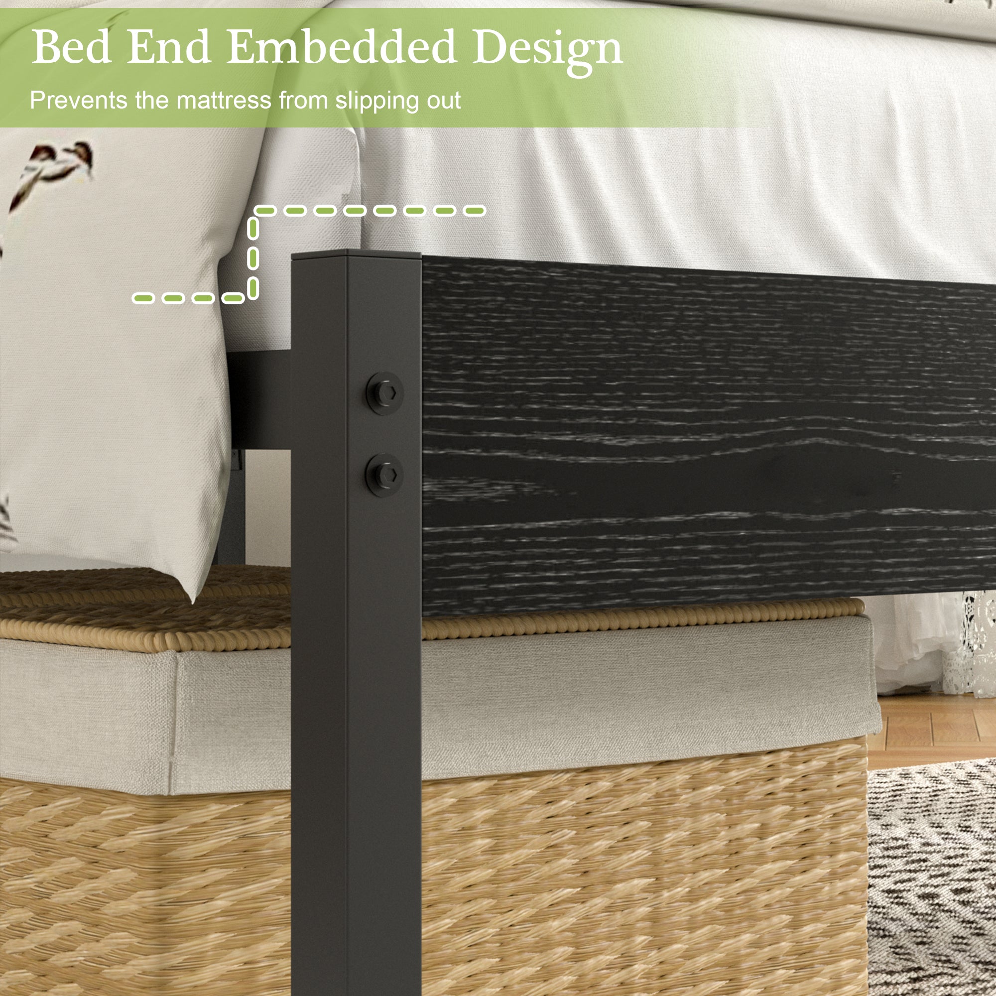 VECELO Platform Bed Frame with Rustic Vintage Wood Headboard/Strong Metal Slats Support