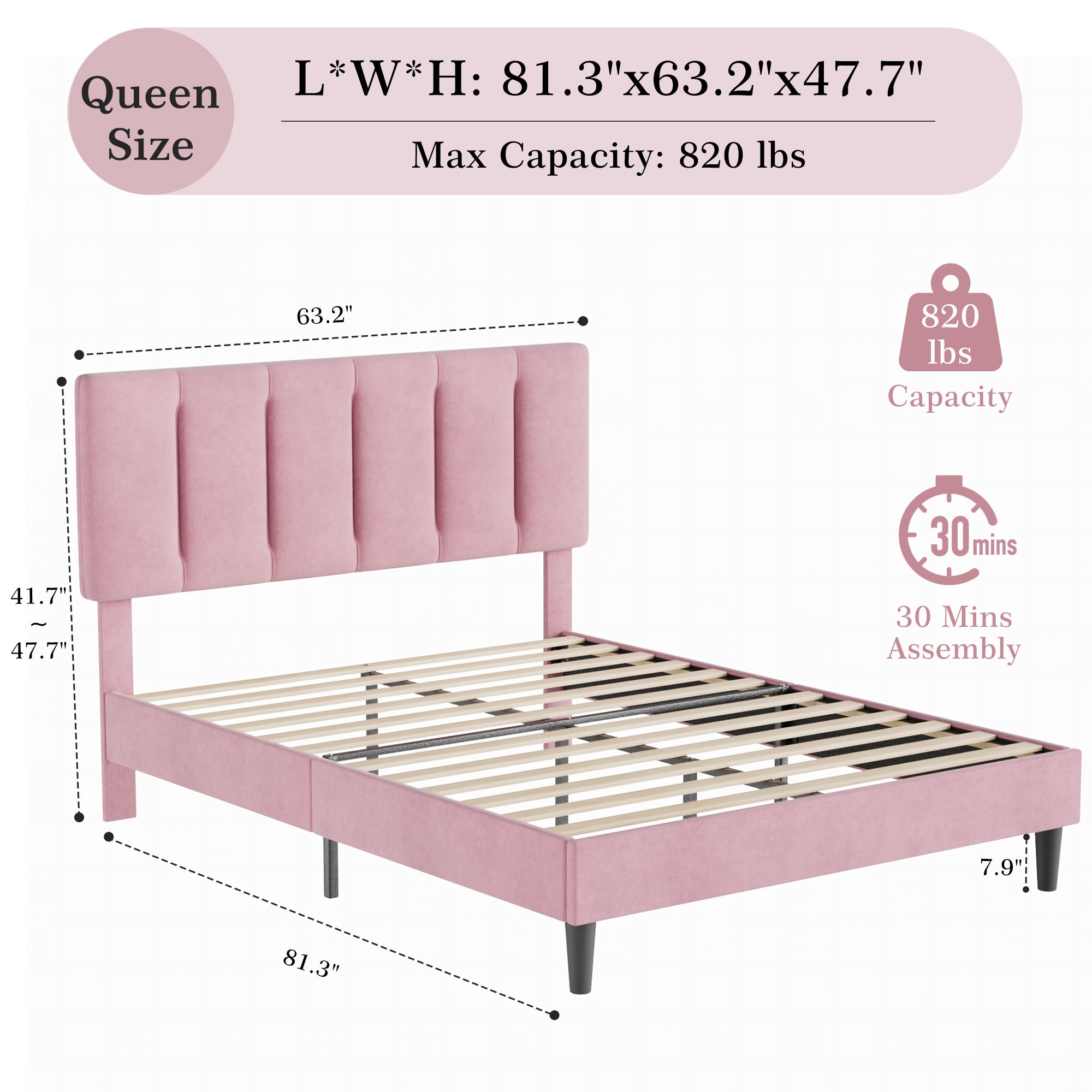 VECELO Modern Upholstered Platform Bedframe, Adjustable Headboard