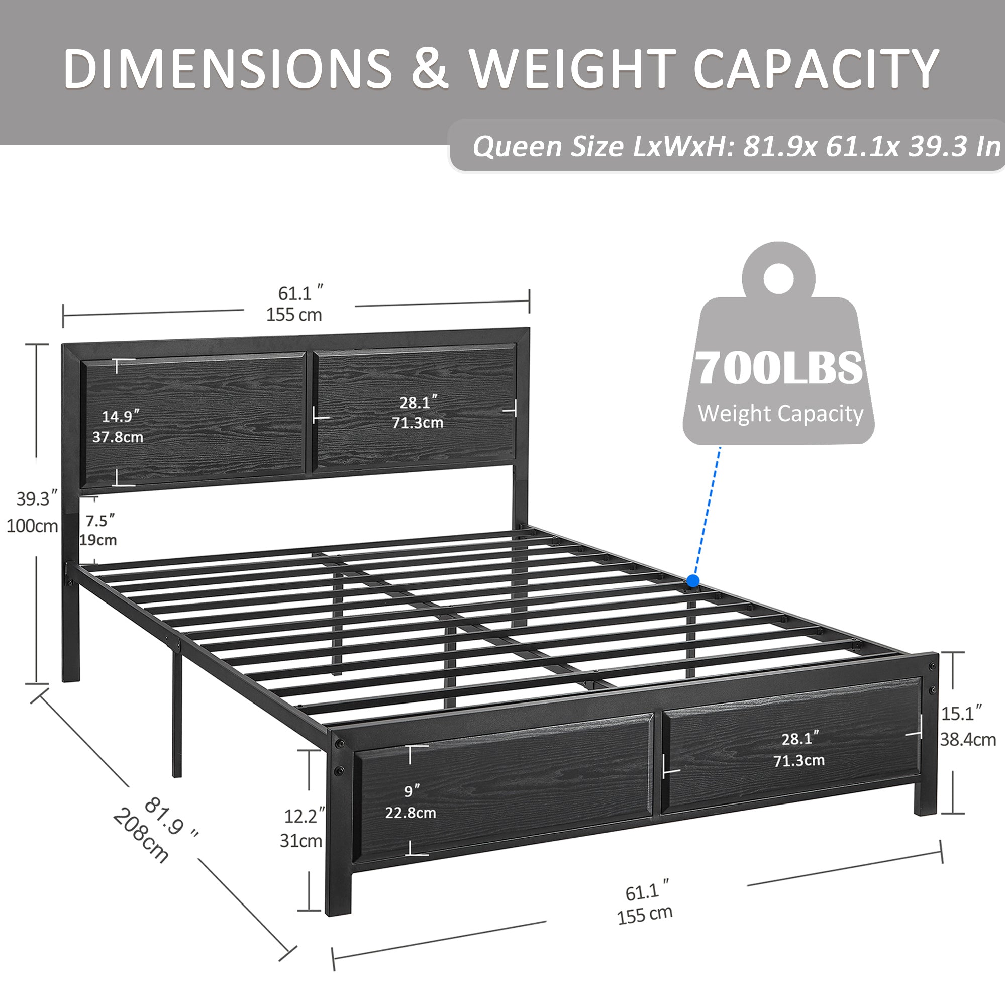 VECELO Platform Bed Frame, Mattress Foundation with Rustic Vintage Wood Headboard