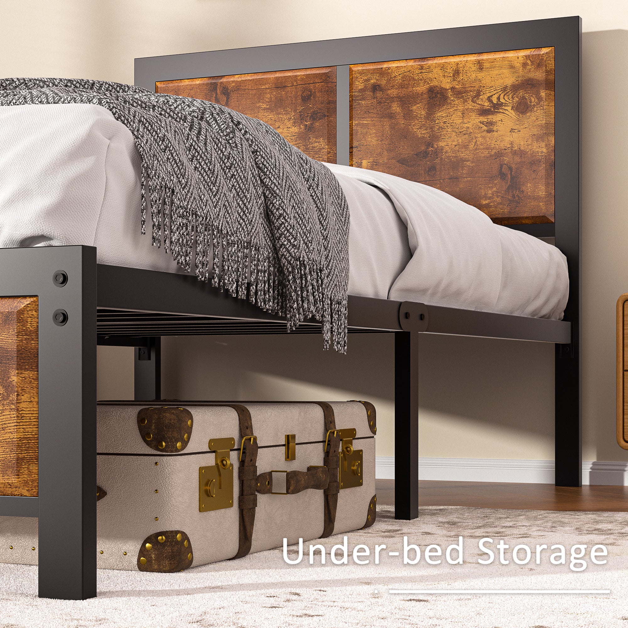 VECELO Platform Bed Frame, Mattress Foundation with Rustic Vintage Wood Headboard