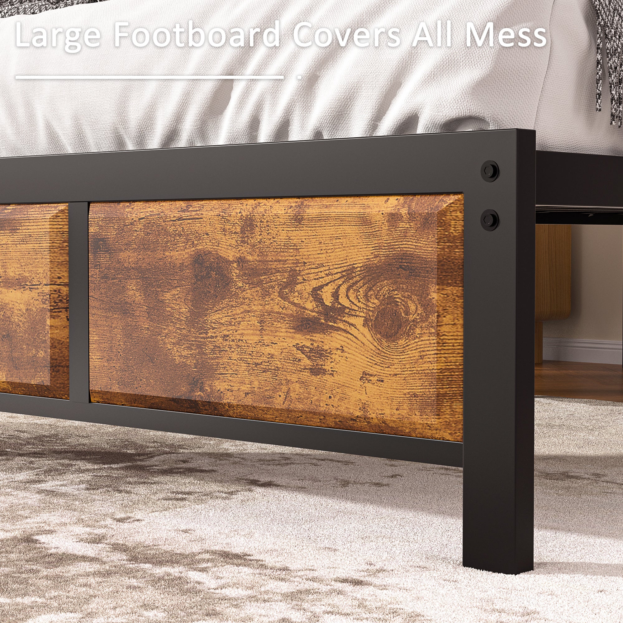 VECELO Platform Bed Frame, Mattress Foundation with Rustic Vintage Wood Headboard