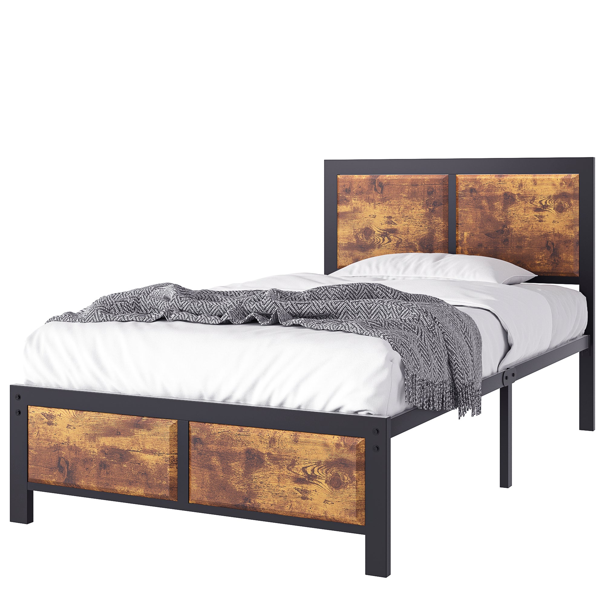 VECELO Platform Bed Frame, Mattress Foundation with Rustic Vintage Wood Headboard