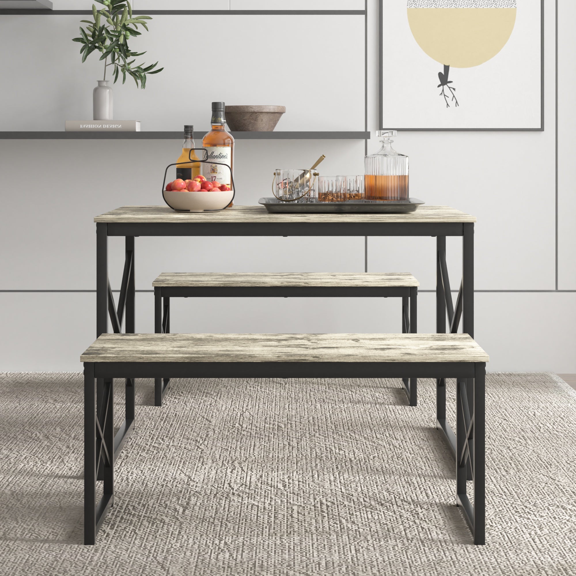VECELO Kitchen Table with 2 Benches for 4 - VECELO