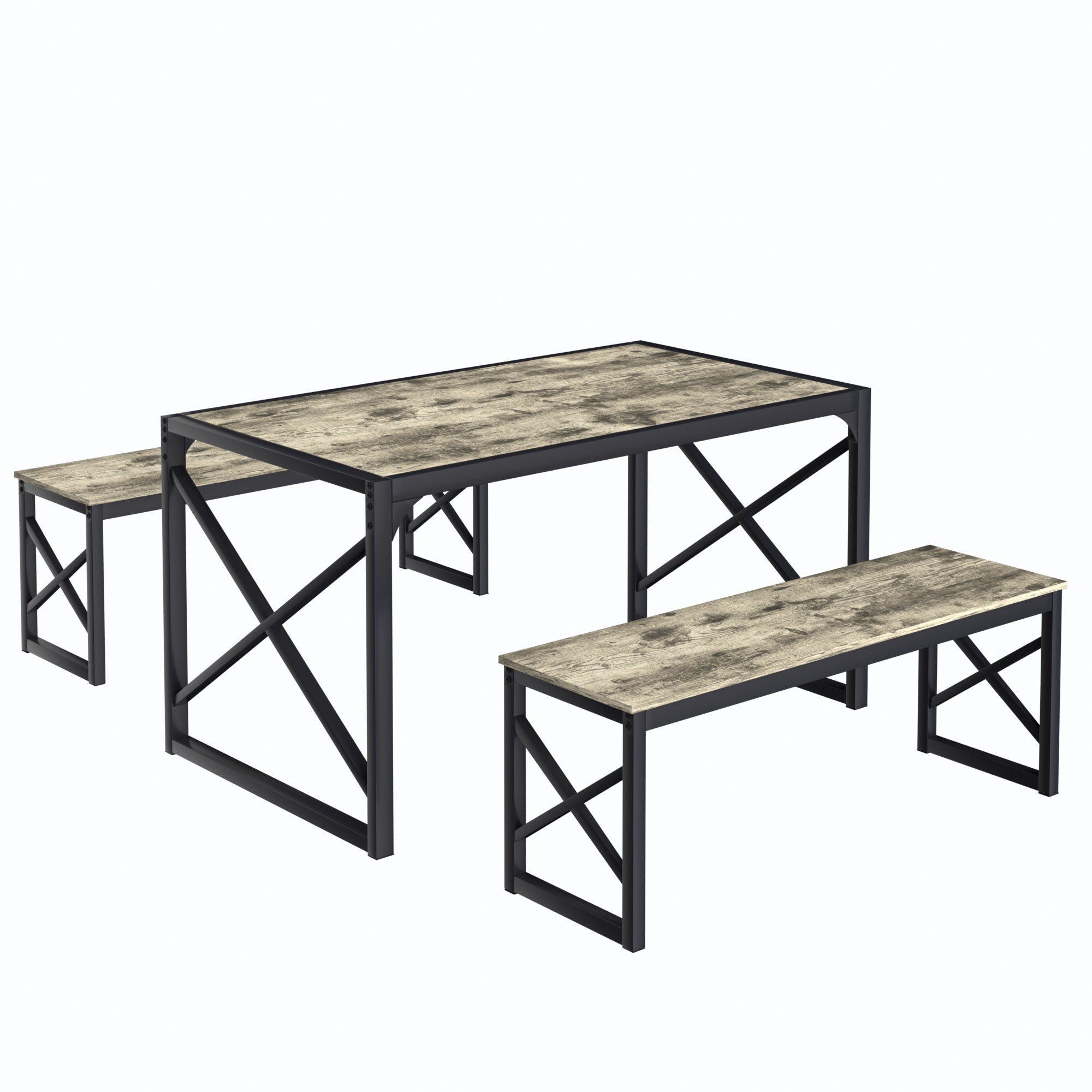 VECELO Kitchen Table with 2 Benches for 4 - VECELO