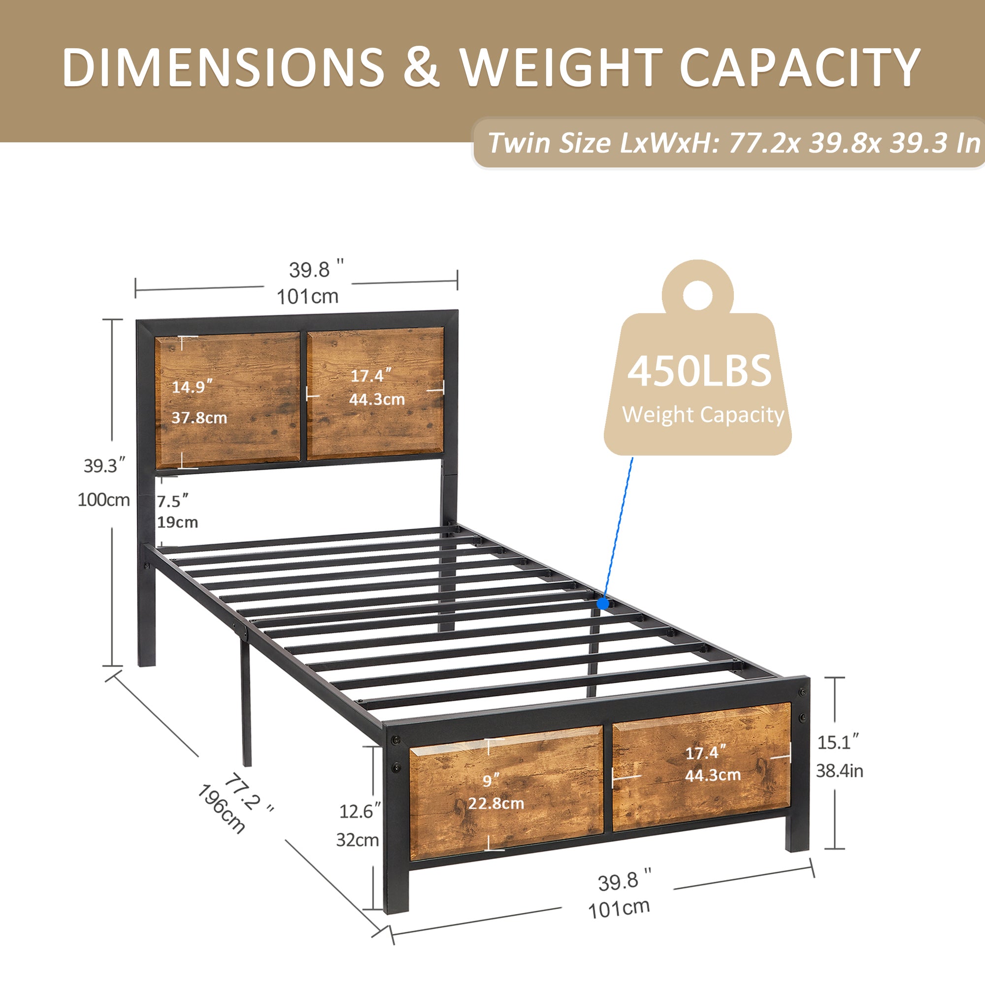 VECELO Platform Bed Frame, Mattress Foundation with Rustic Vintage Wood Headboard
