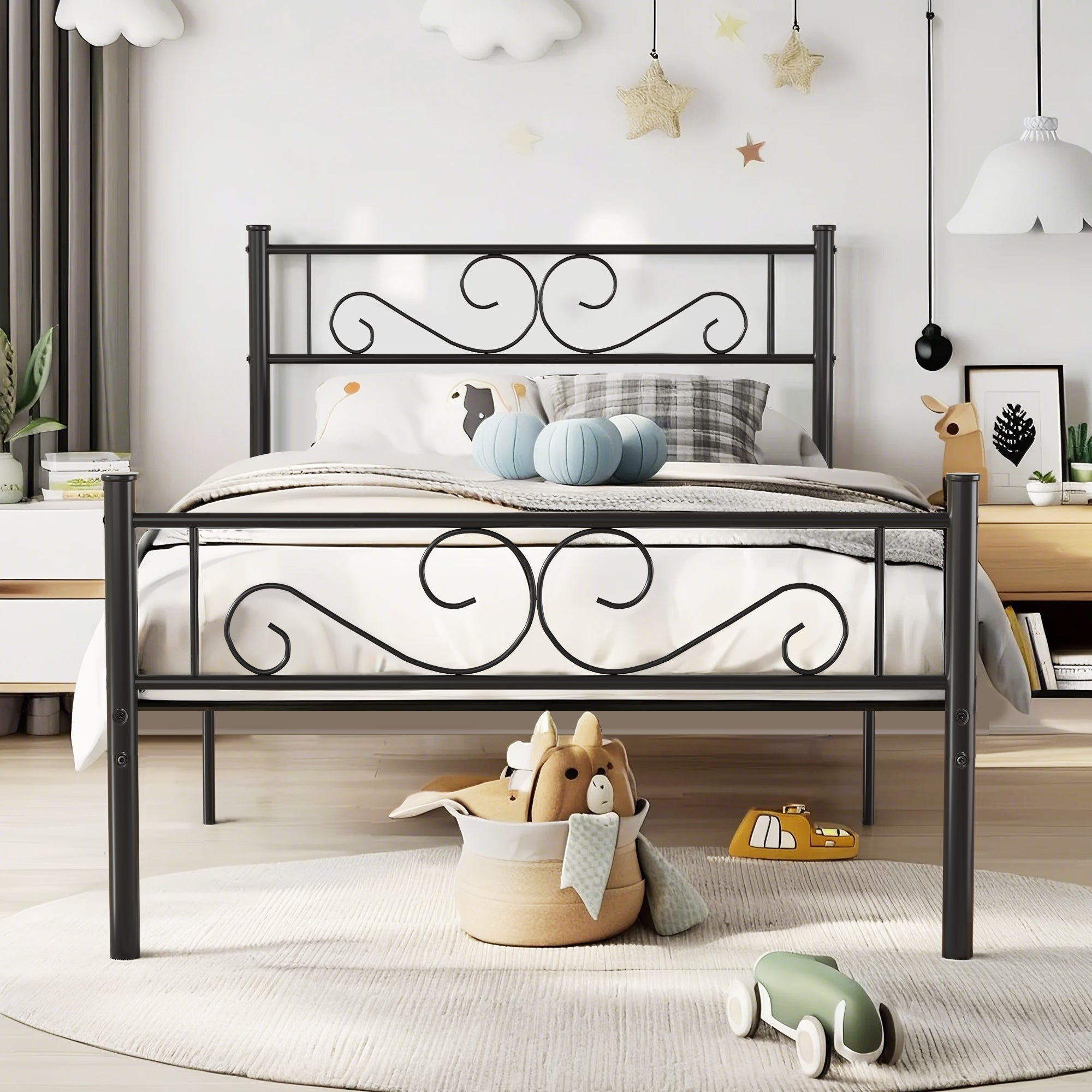 VECELO Metal Platform Bed Frame Mattress Foundation with Headboard & Footboard