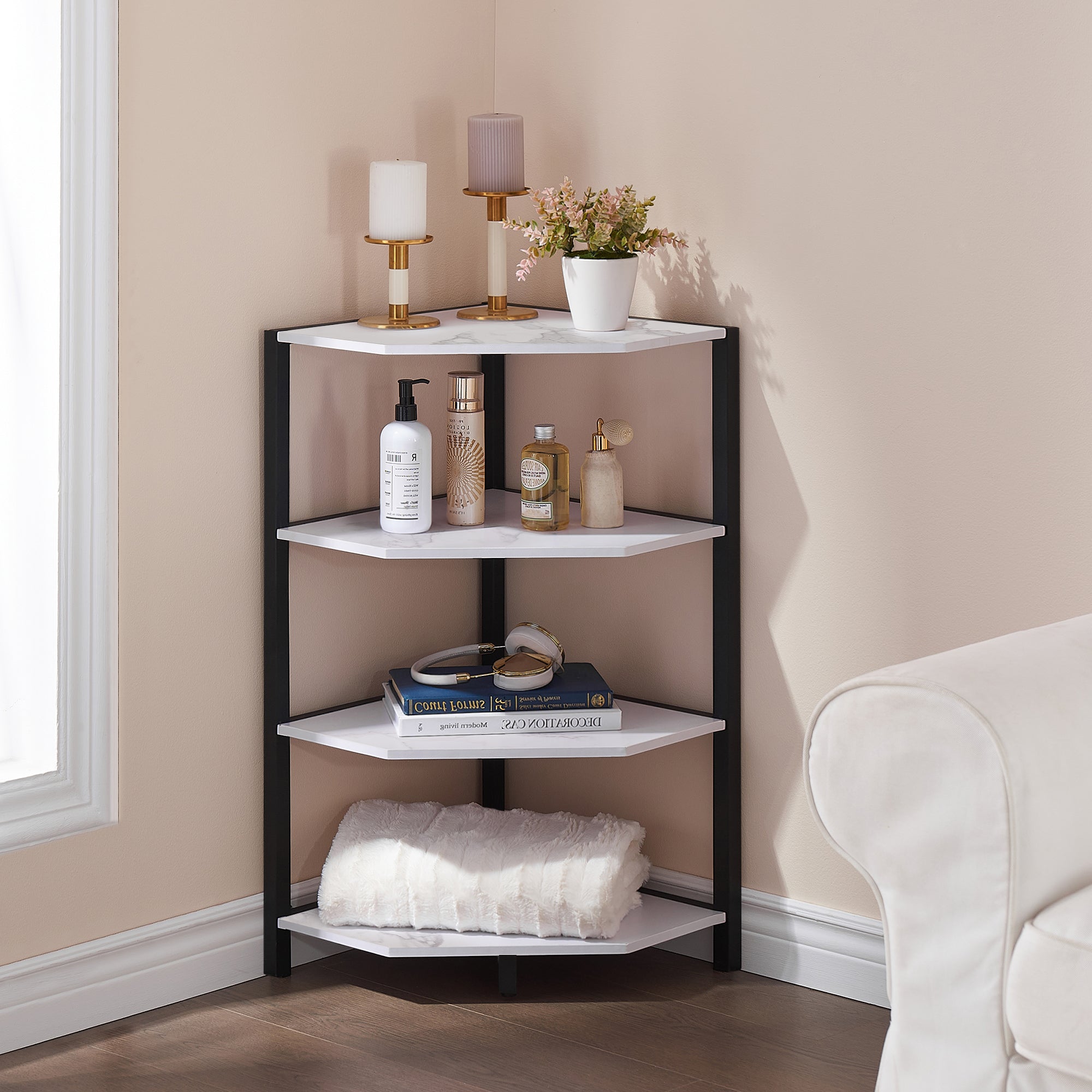 VECELO 31" Tall Corner Shelf/4-Tier Display Shelves with Metal Frame