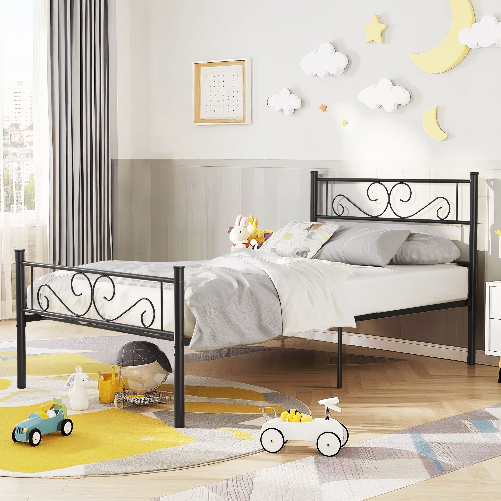 VECELO Metal Platform Bed Frame Mattress Foundation with Headboard & F