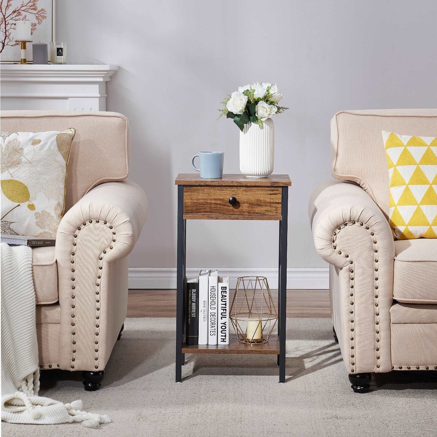 VECELO 27.6‘’ Tall Nightstand End Side Table, 1 pack/2 packs - VECELO