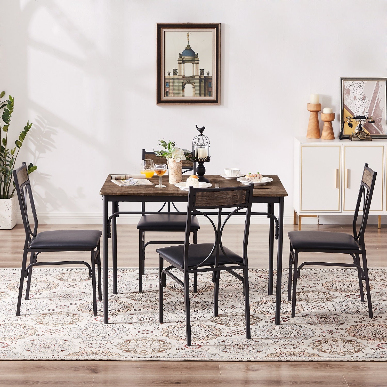 VECELO Industrial 5-Piece Modern Rectangular Dining Table Set with 4 Chairs