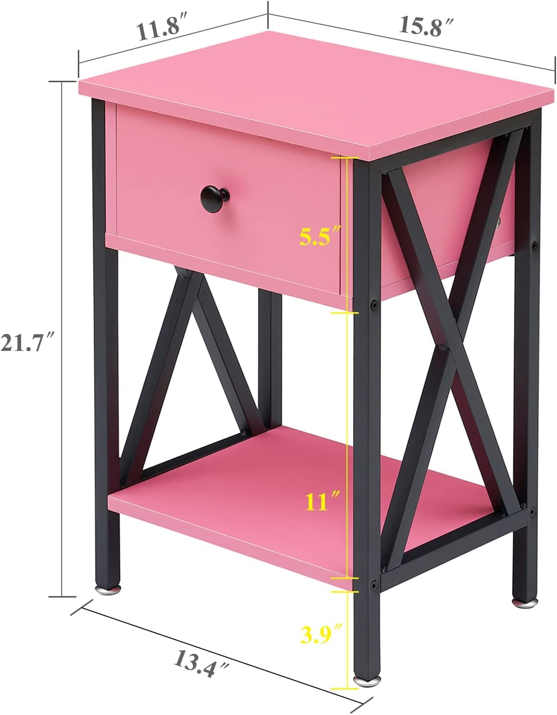 VECELO Night Stands Bedside End Table X-Design with Drawer&Storage Shelf for Living Room Bedroom, Nightstand with Drawer